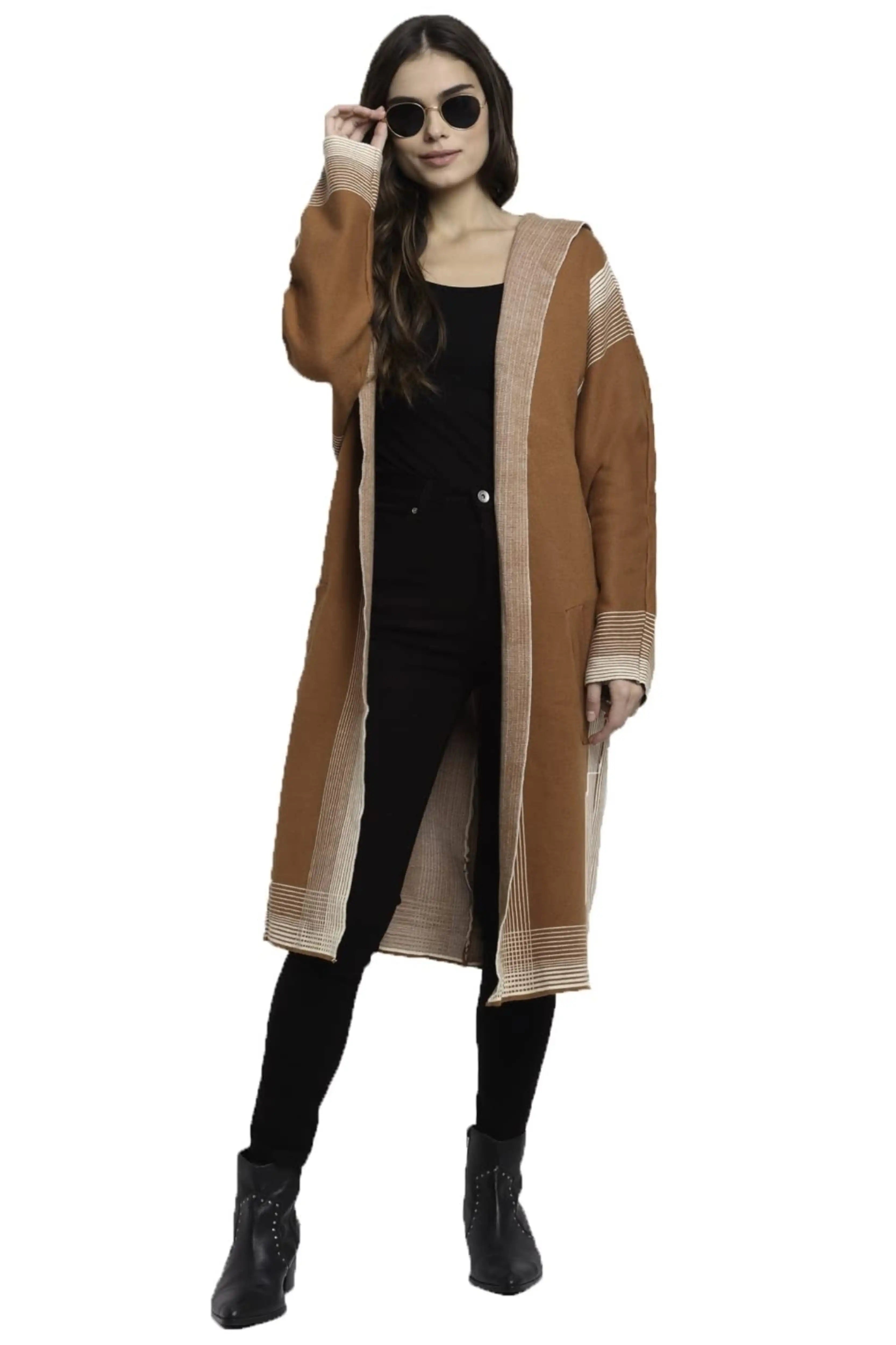 Brown Hooded Wool Blend Shrug