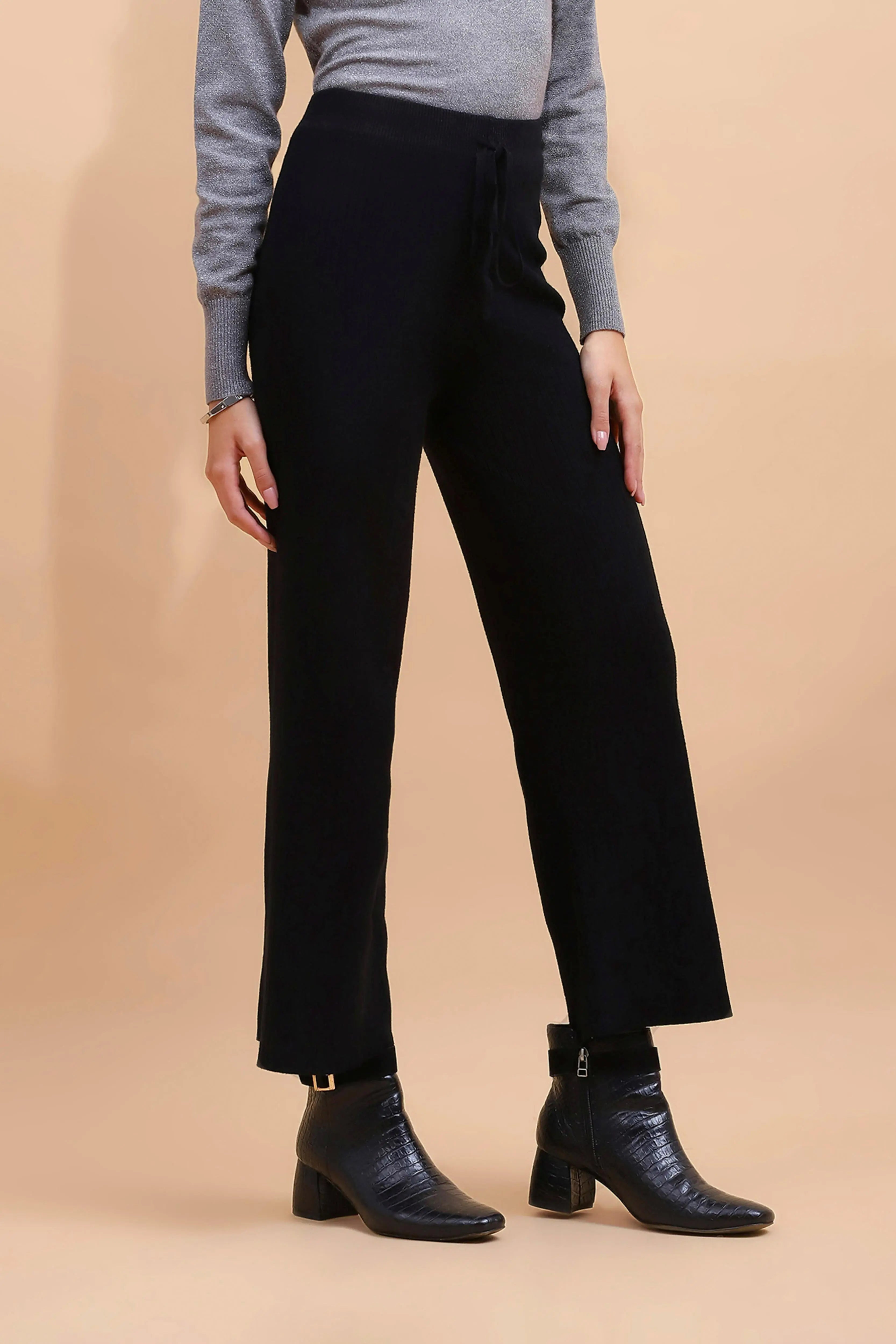 Black Viscose Blend Solid Lower - Global Republic