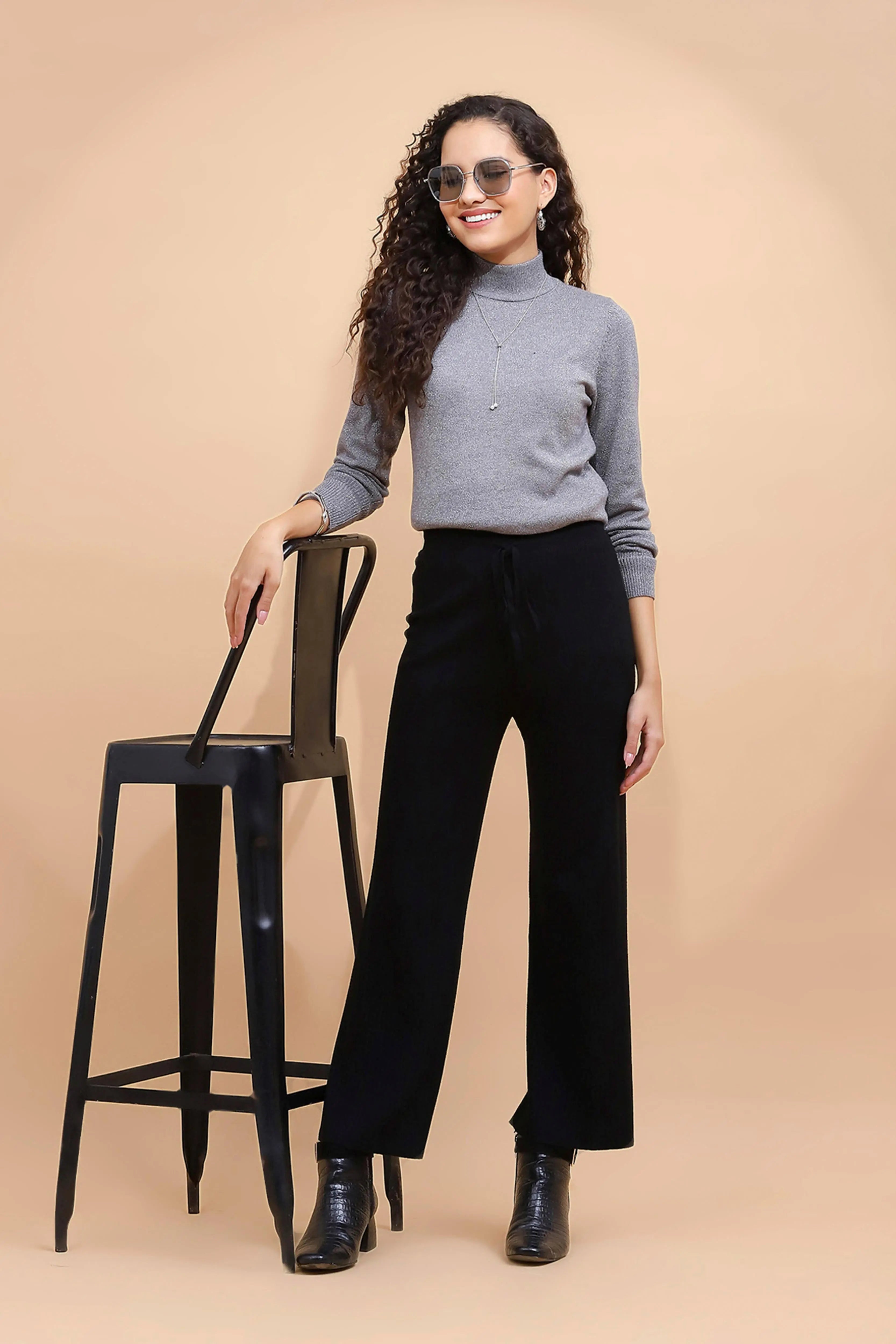 Black Viscose Blend Solid Lower - Global Republic