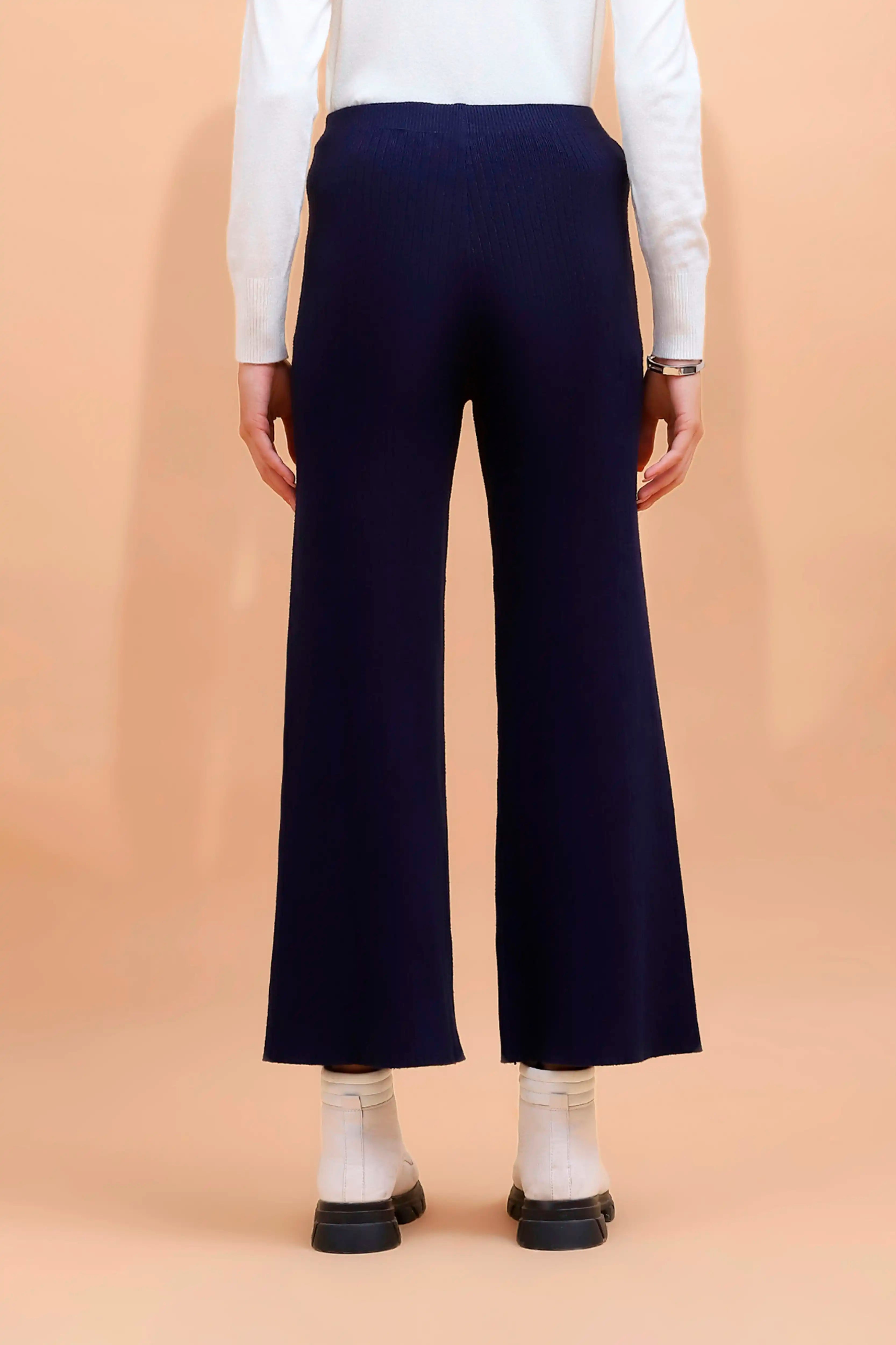 Navy Blue Viscose Blend Solid Lower