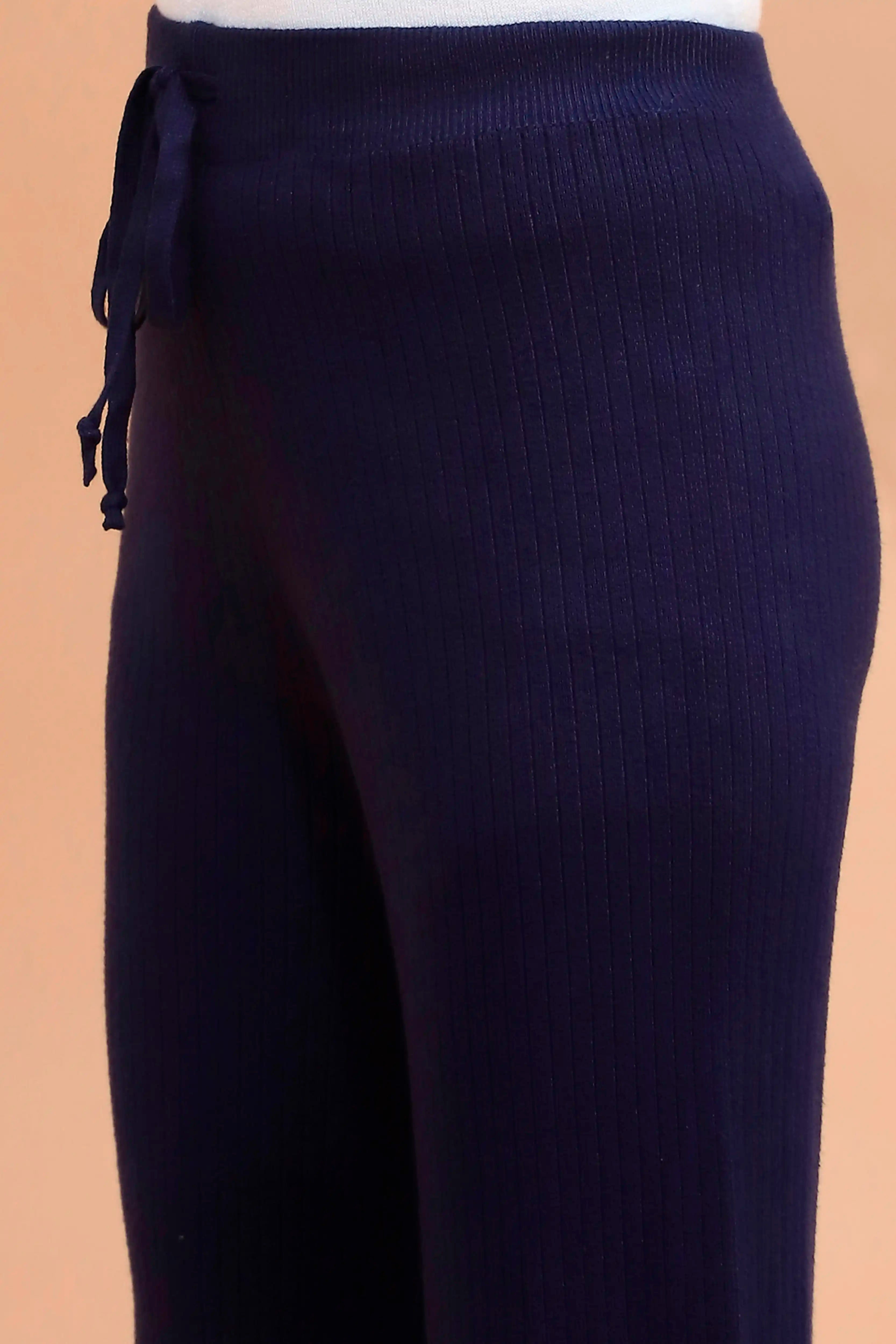 Navy Blue Viscose Blend Solid Lower