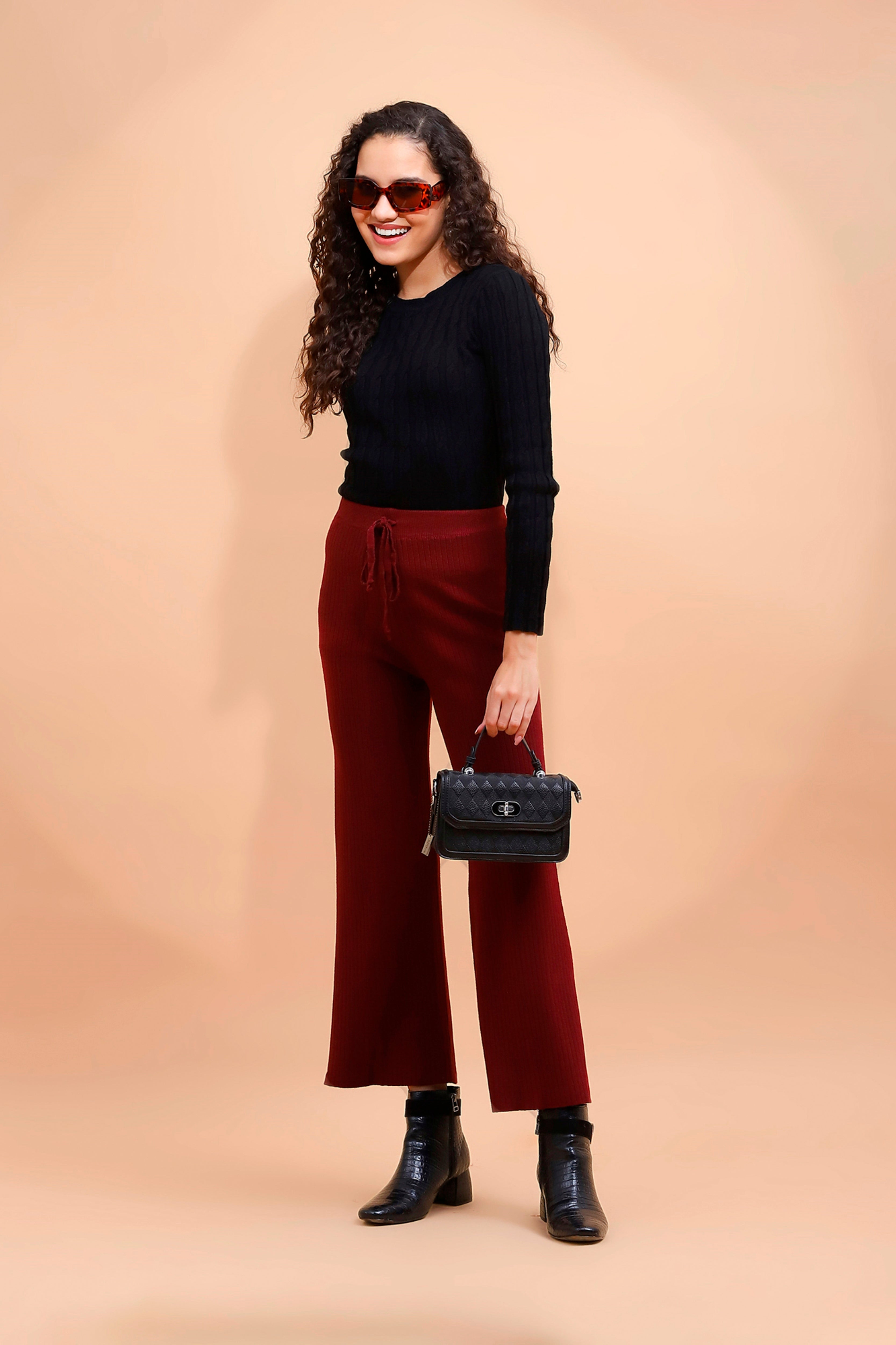 Wine Viscose Blend Solid Lower