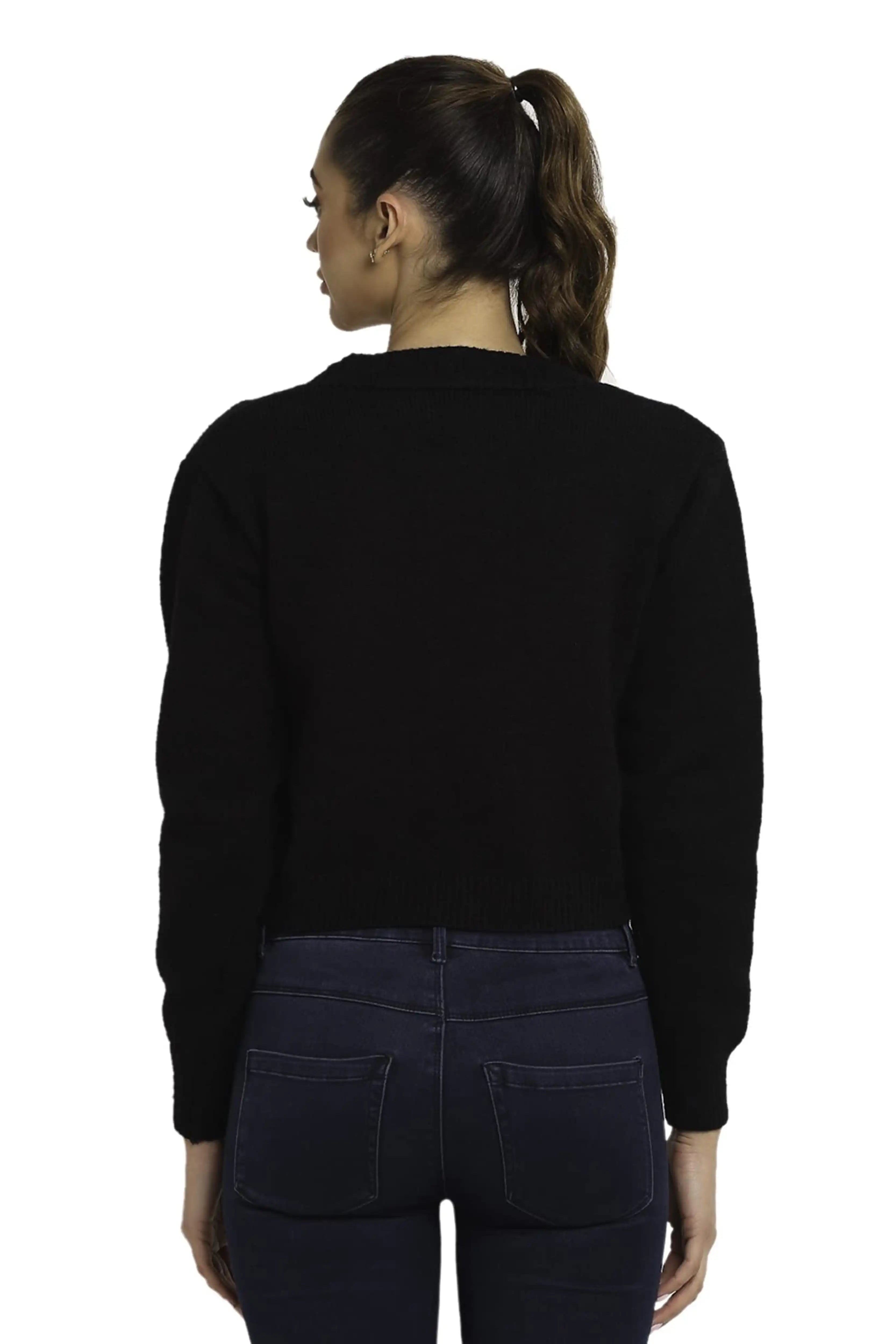 Black Solid Acrylic Crop Cardigan