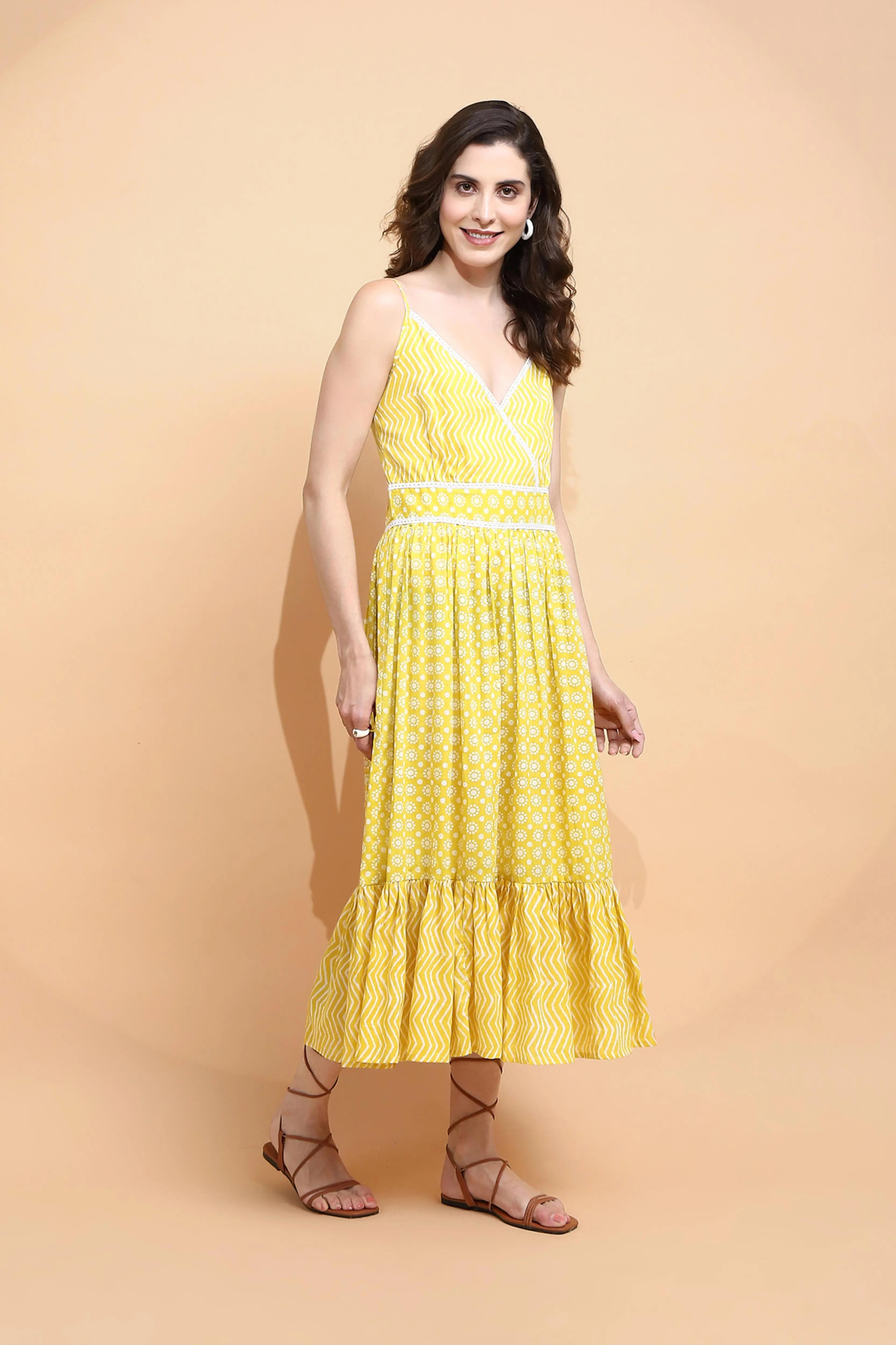 Mustard Cotton Loose Fit Dress - Global Republic