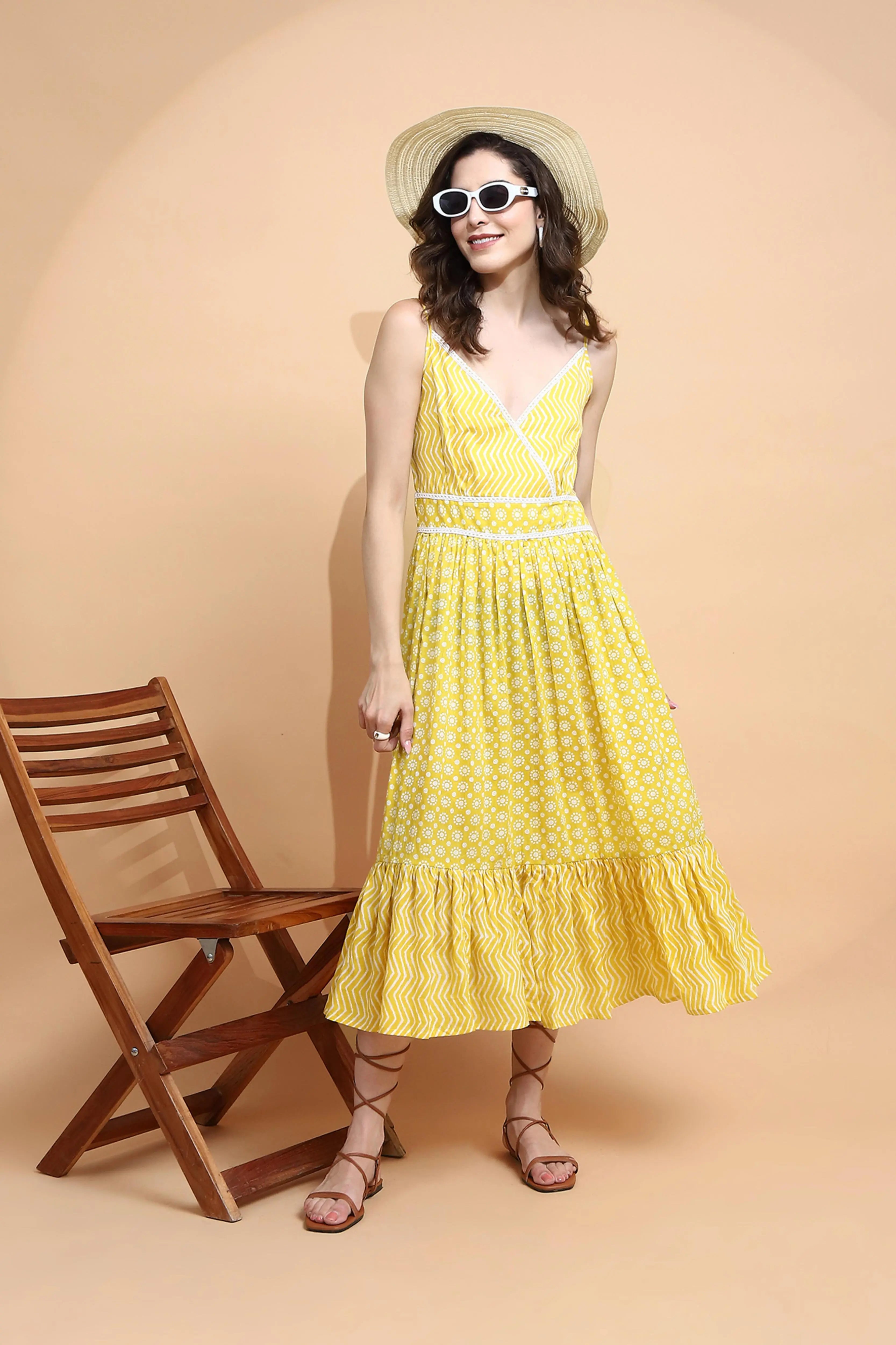 Mustard Cotton Loose Fit Dress - Global Republic