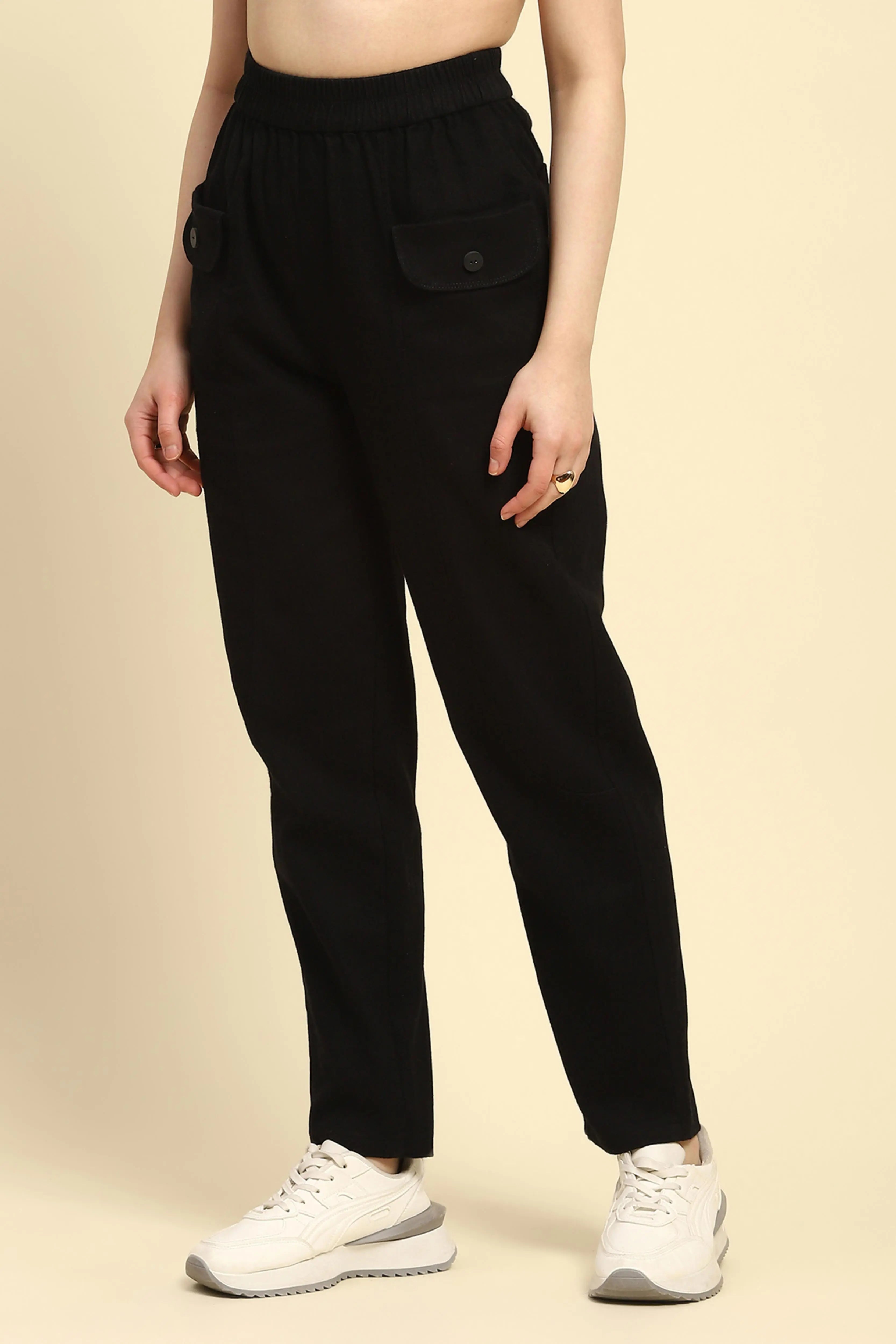 Black Cotton Regular Fit Trouser