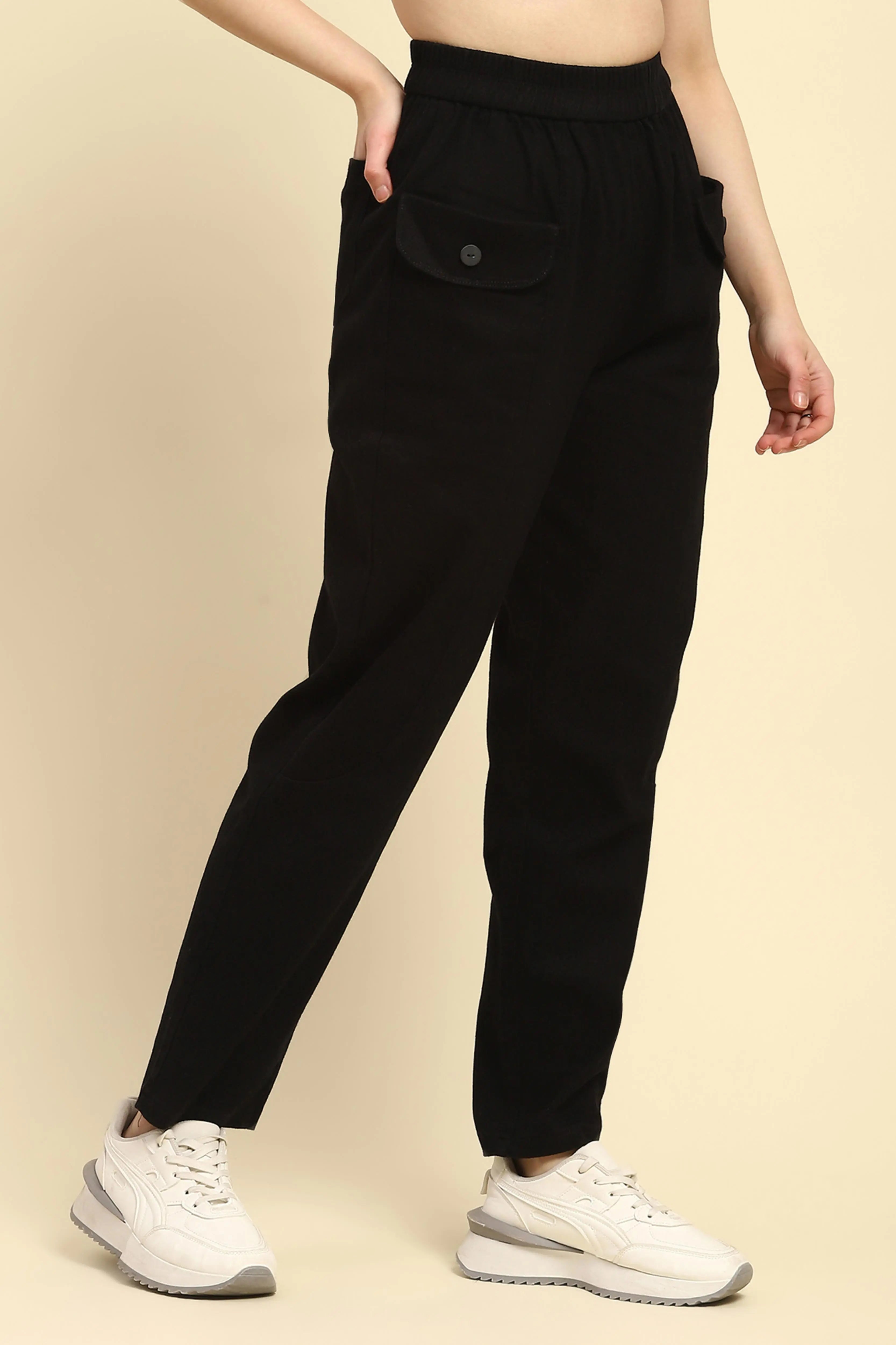 Black Cotton Regular Fit Trouser