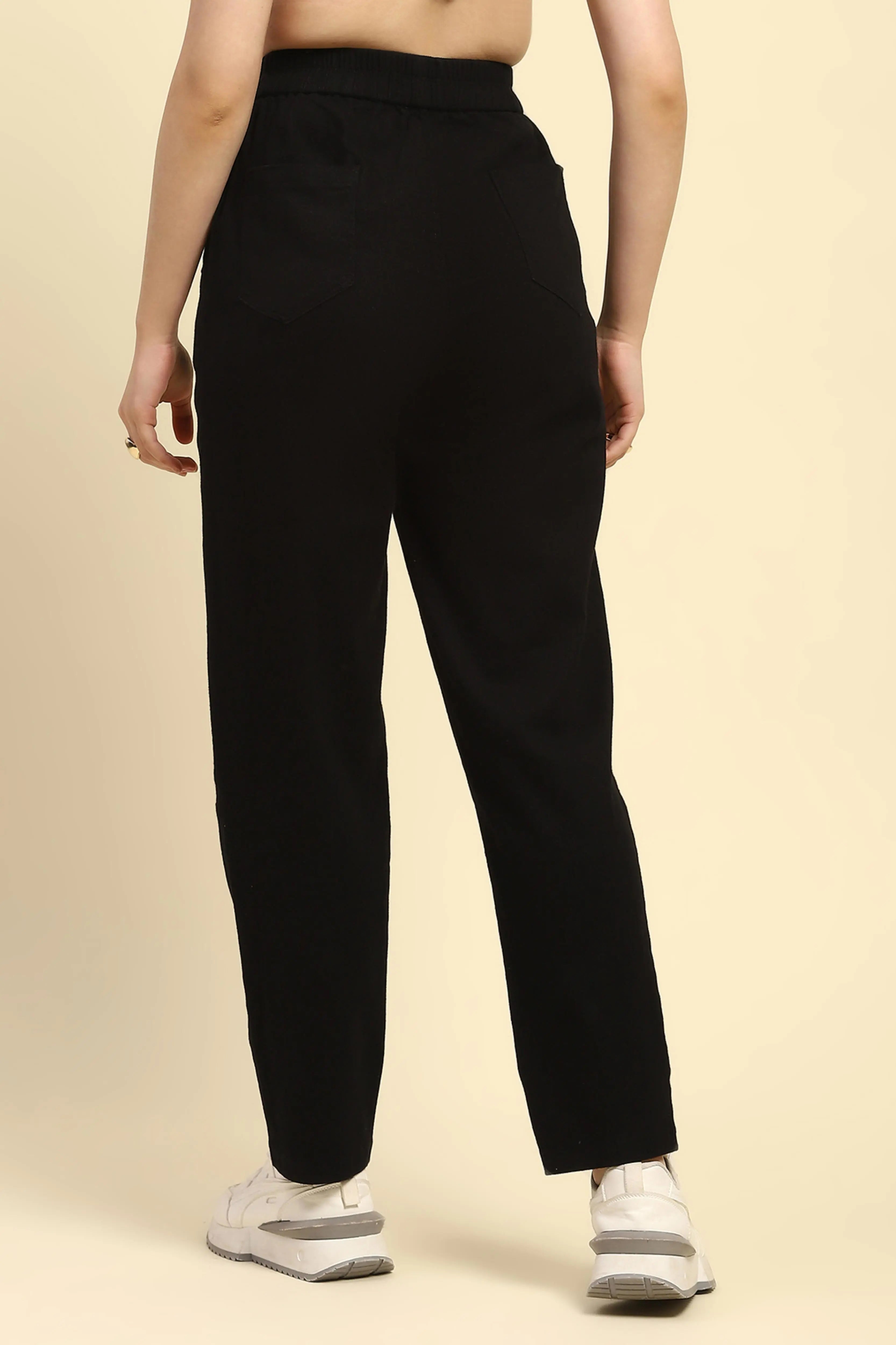 Black Cotton Regular Fit Trouser