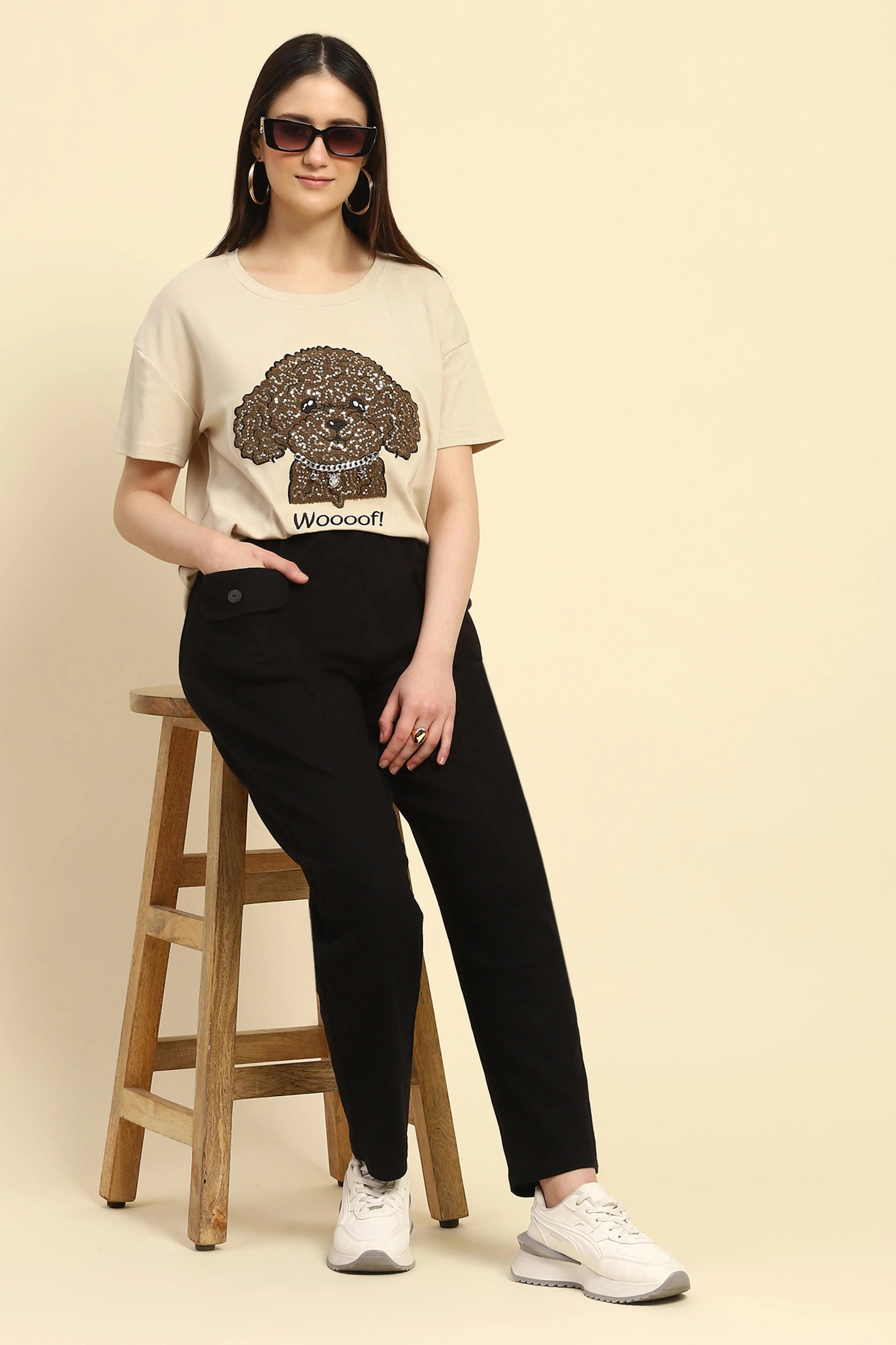 Black Cotton Regular Fit Trouser