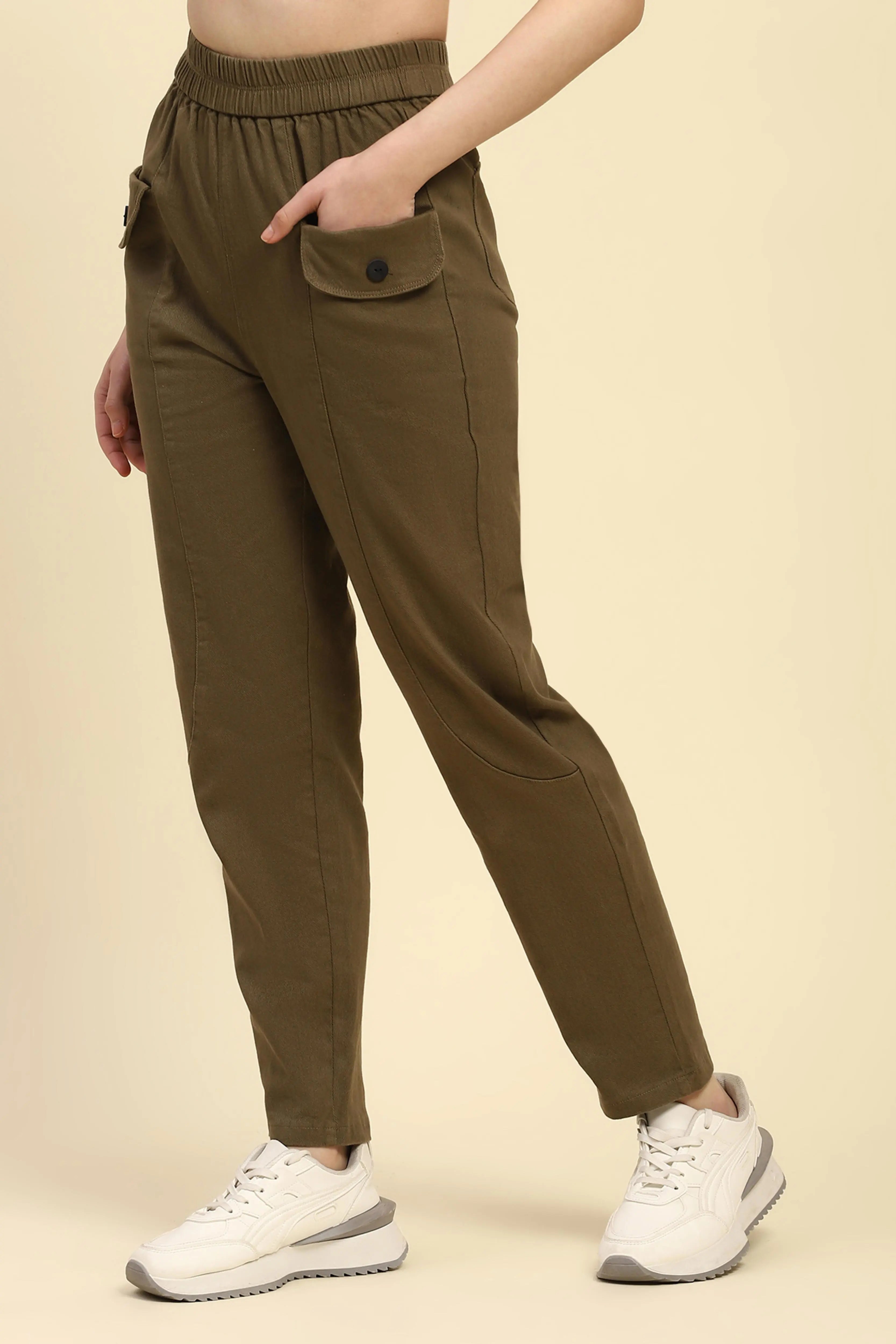 Brown Cotton Regular Fit Trouser