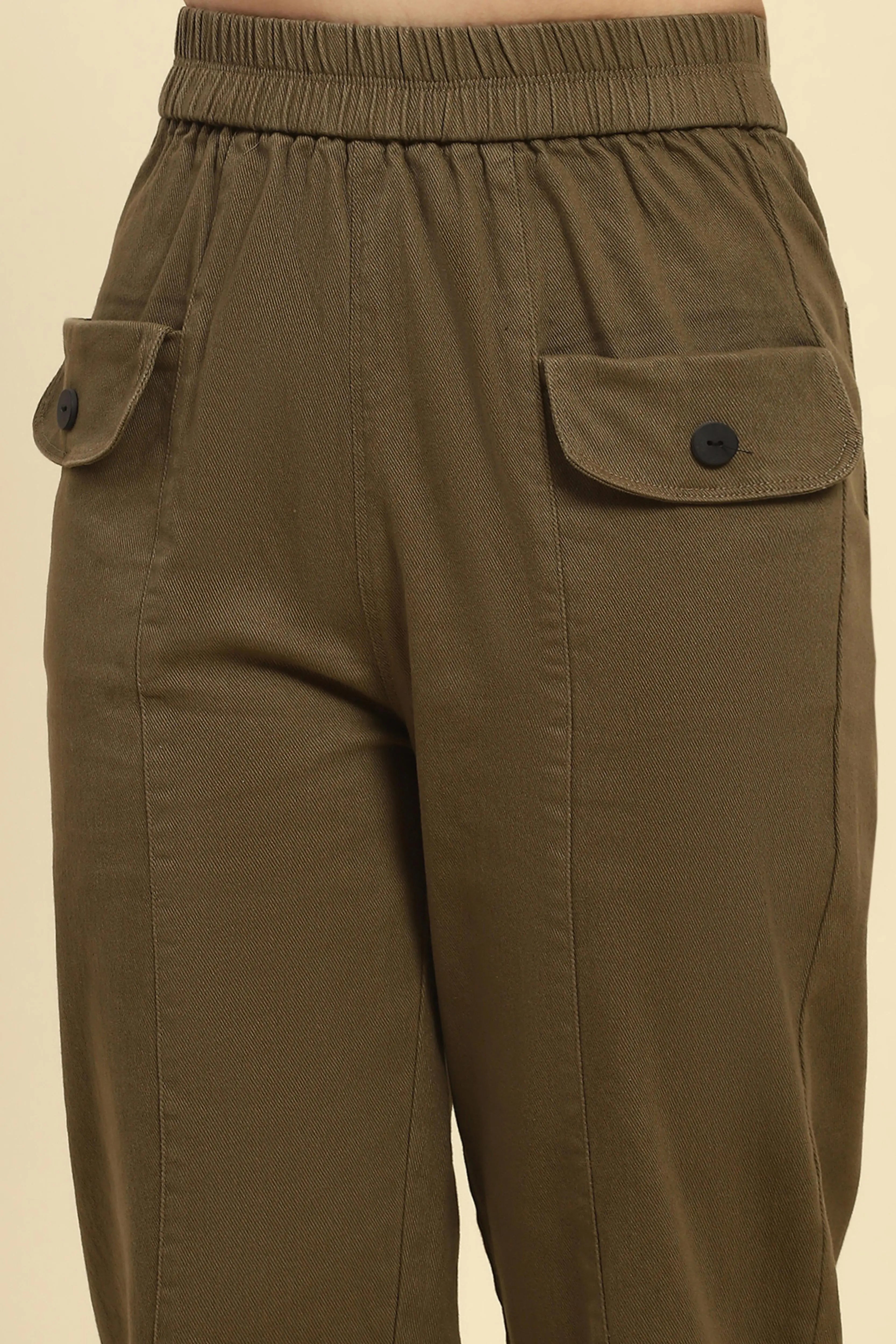 Brown Cotton Regular Fit Trouser