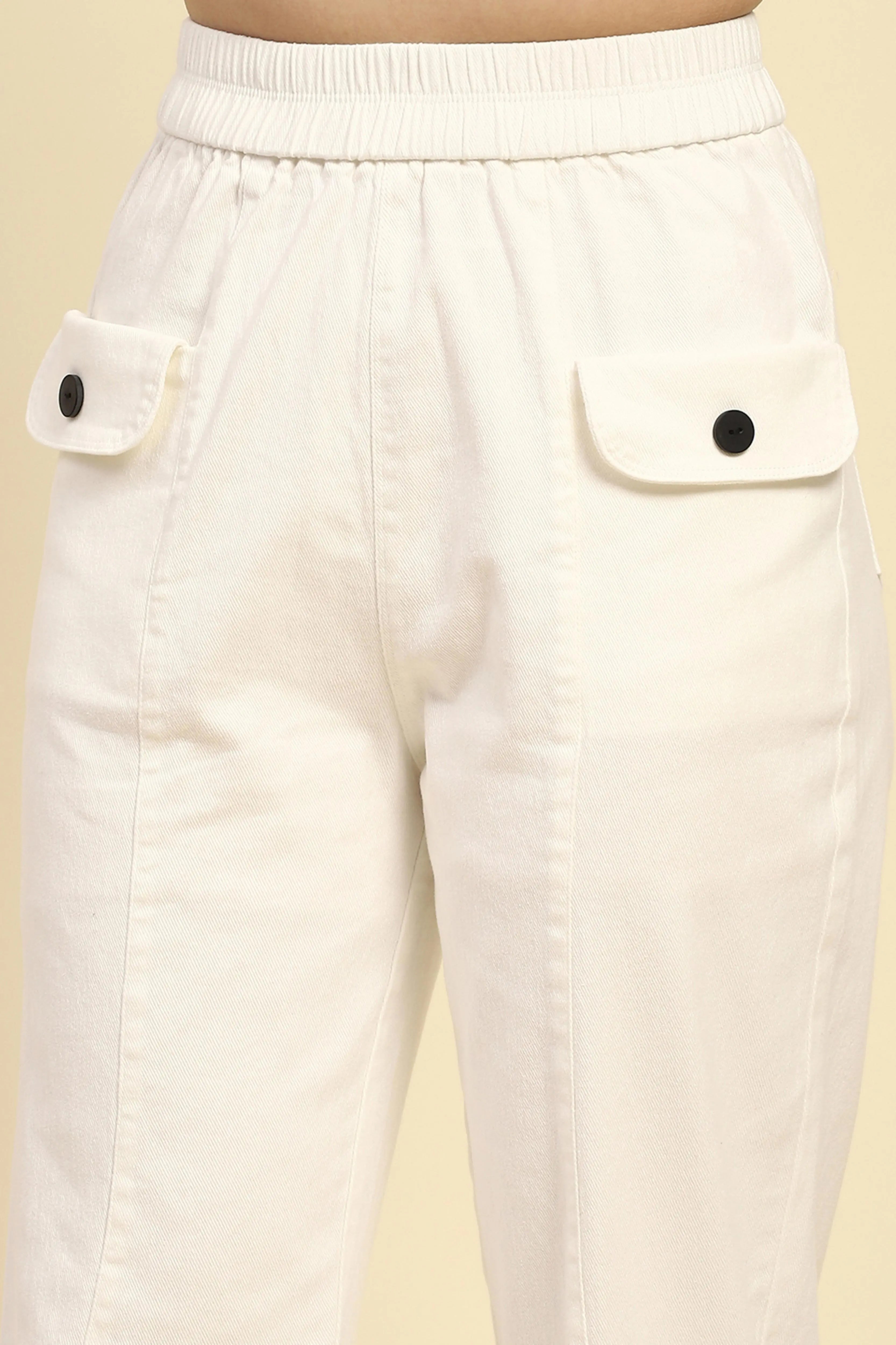 White Cotton Regular Fit Trouser