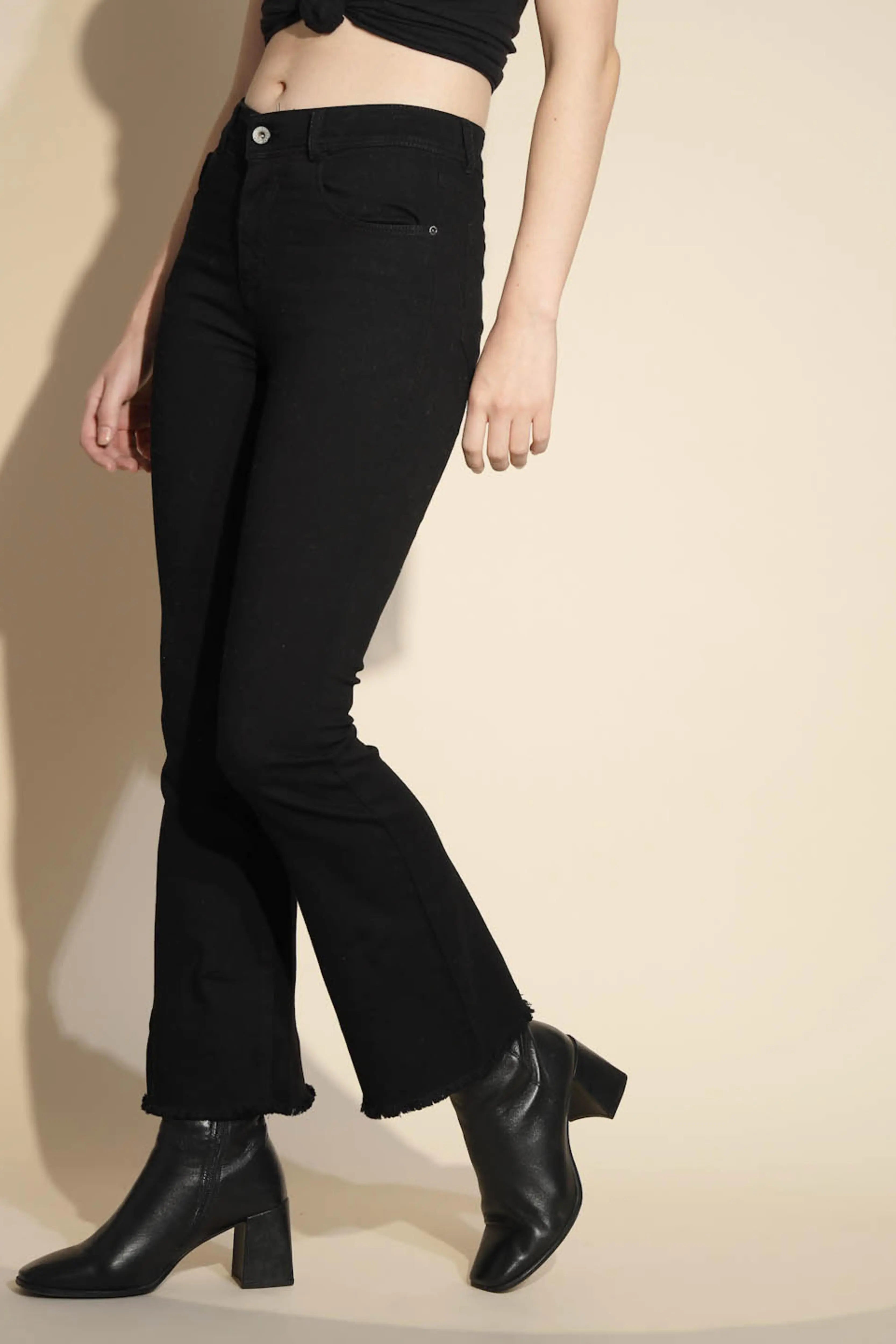 Women's Slim Fit Cotton Blend High Rise Black Jeans - Global Republic
