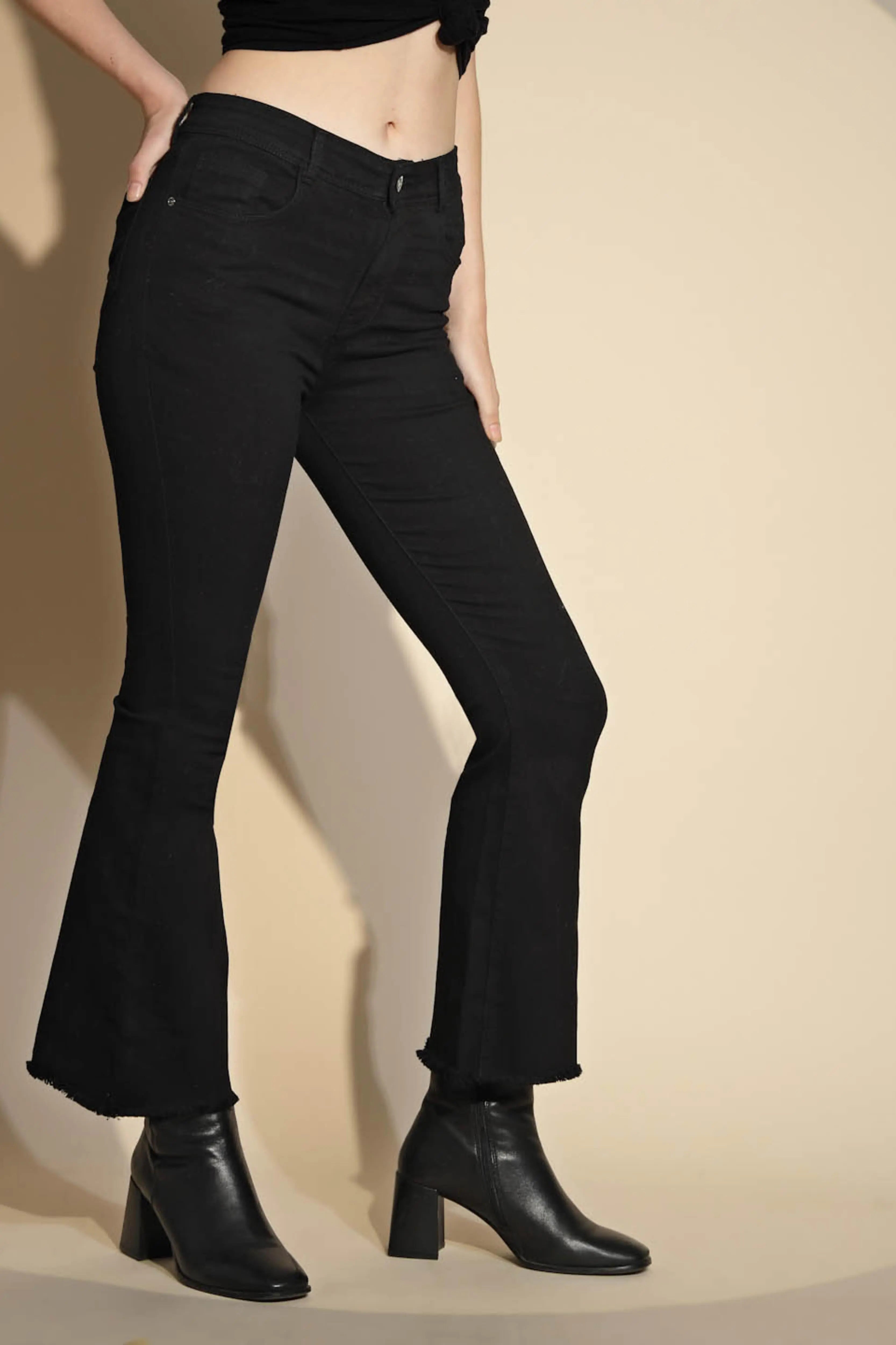 Women's Slim Fit Cotton Blend High Rise Black Jeans - Global Republic