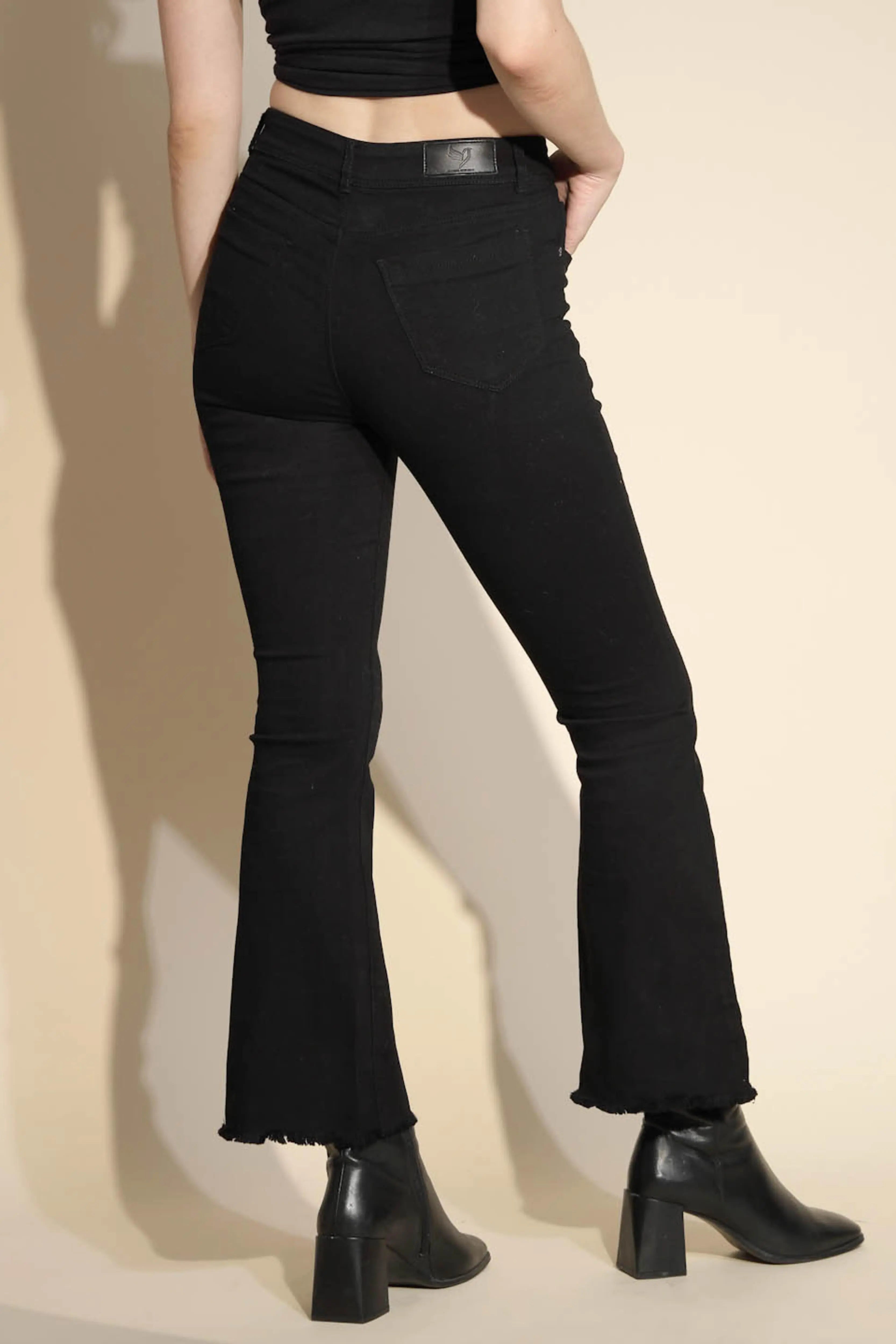Women's Slim Fit Cotton Blend High Rise Black Jeans - Global Republic