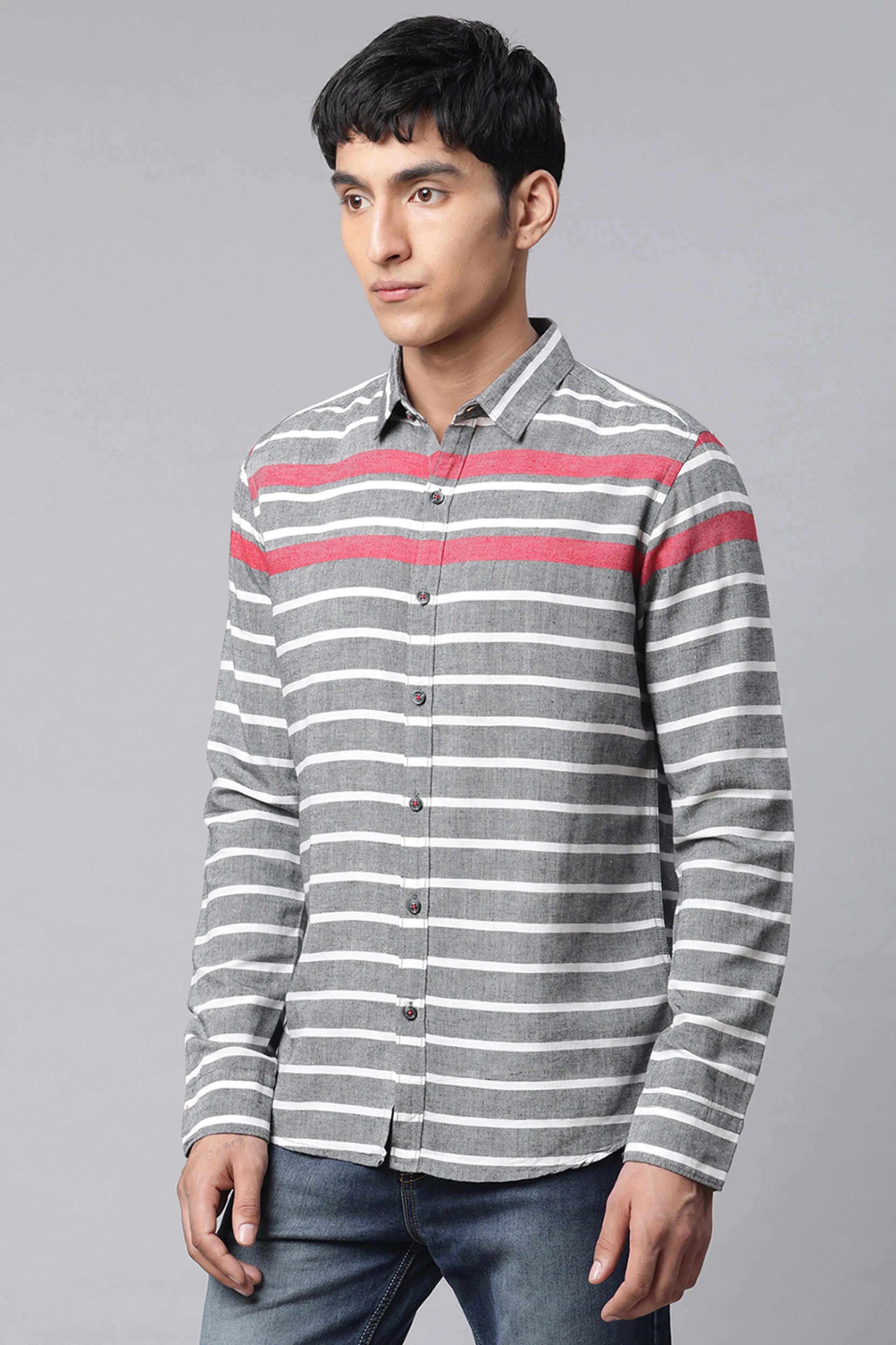Men Striped printed Grey Horizontal Shirt - Global Republic