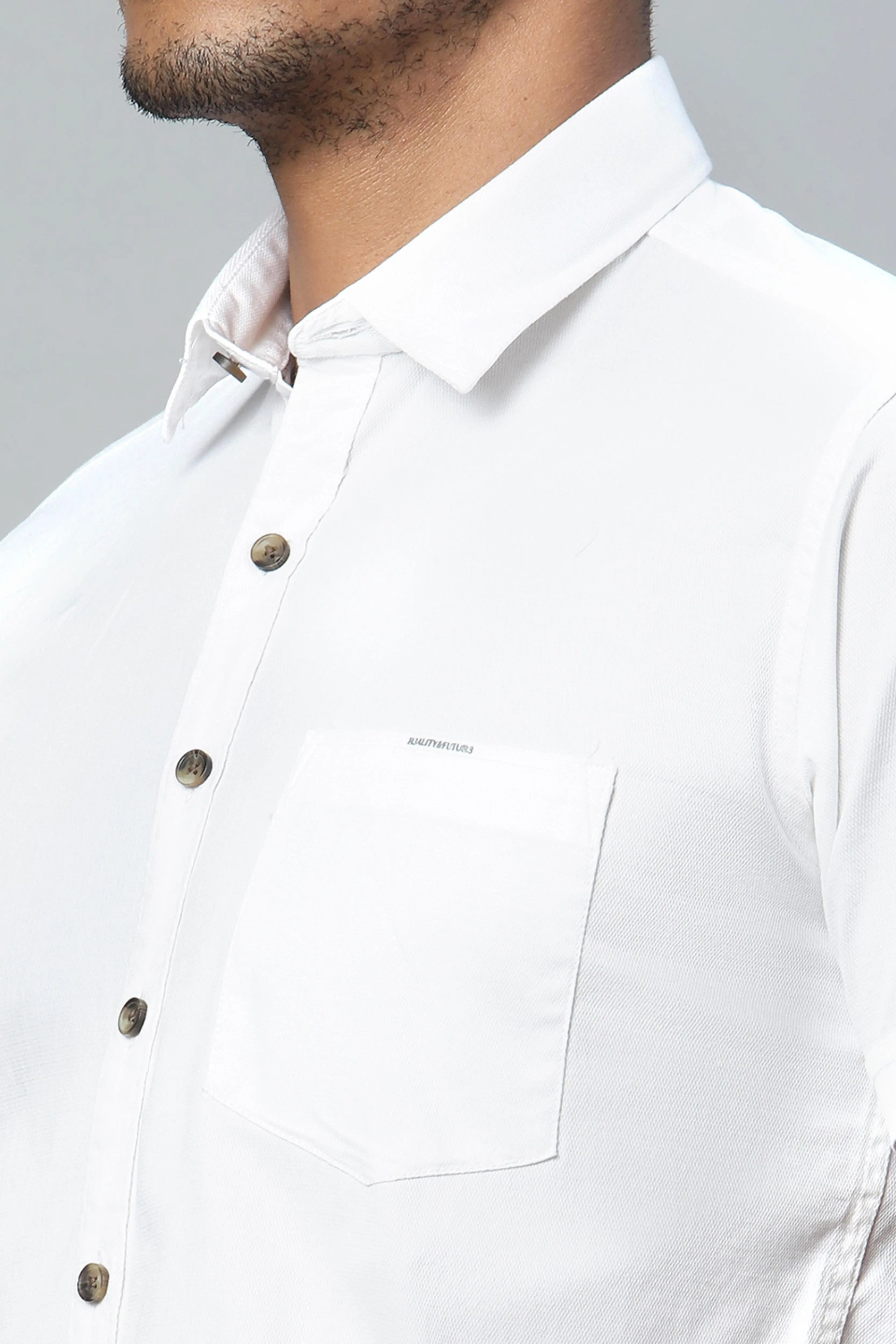 Men White Half Sleeve Casual Plain Shirt - Global Republic