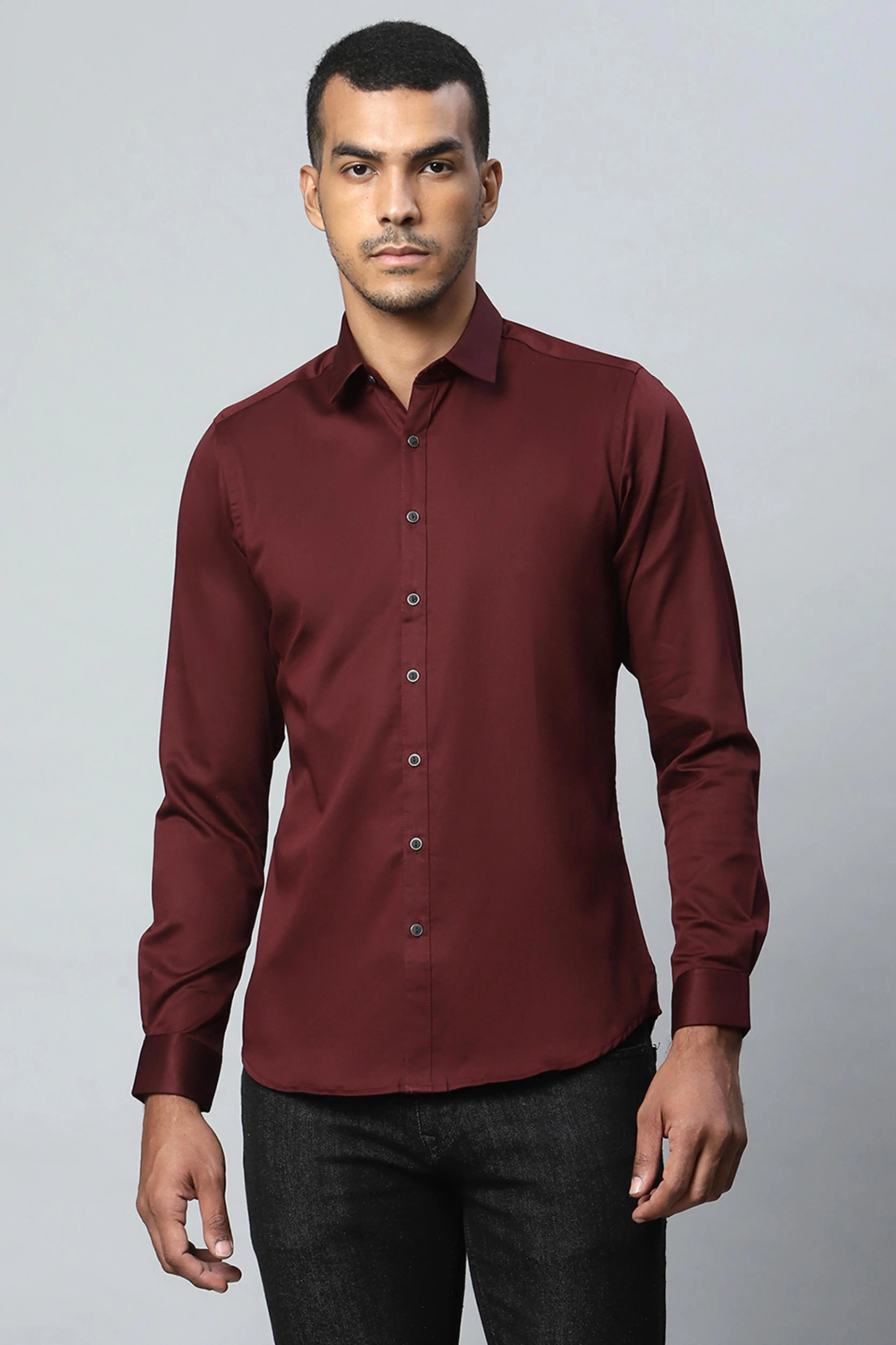 Men Maroon Formal Shirt - Global Republic
