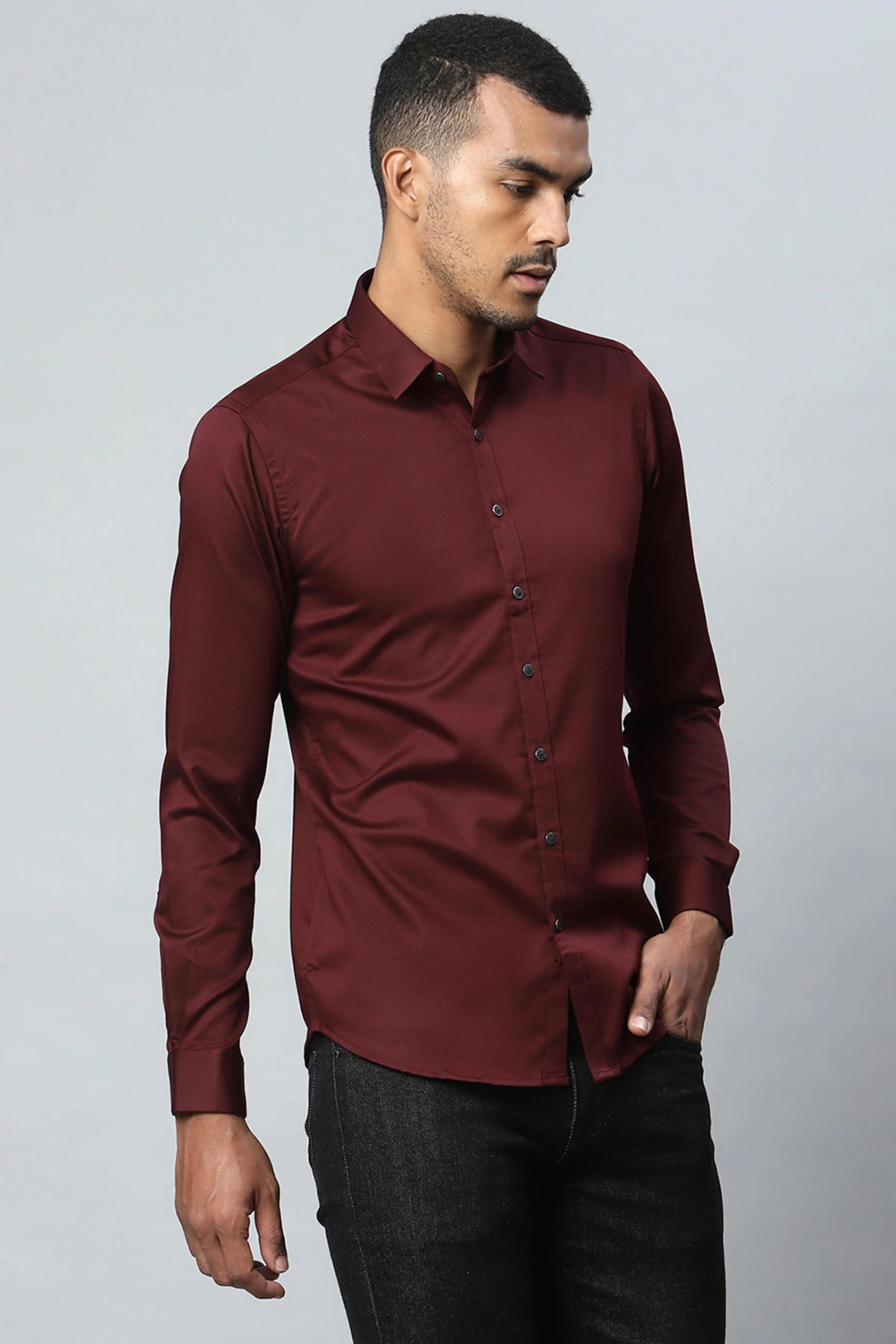 Men Maroon Formal Shirt - Global Republic