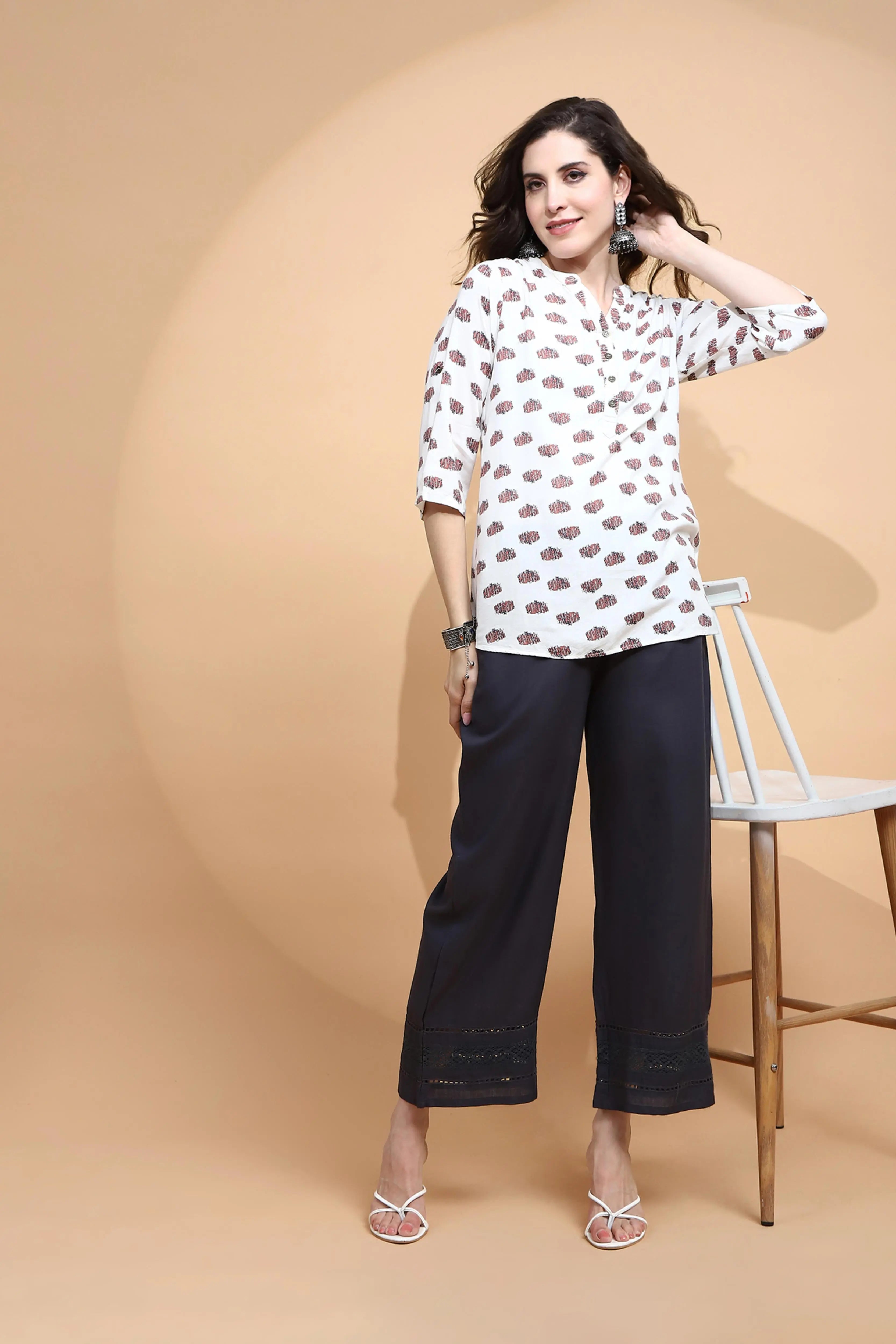 Grey Rayon Blend Loose Fit Palazzo - Global Republic