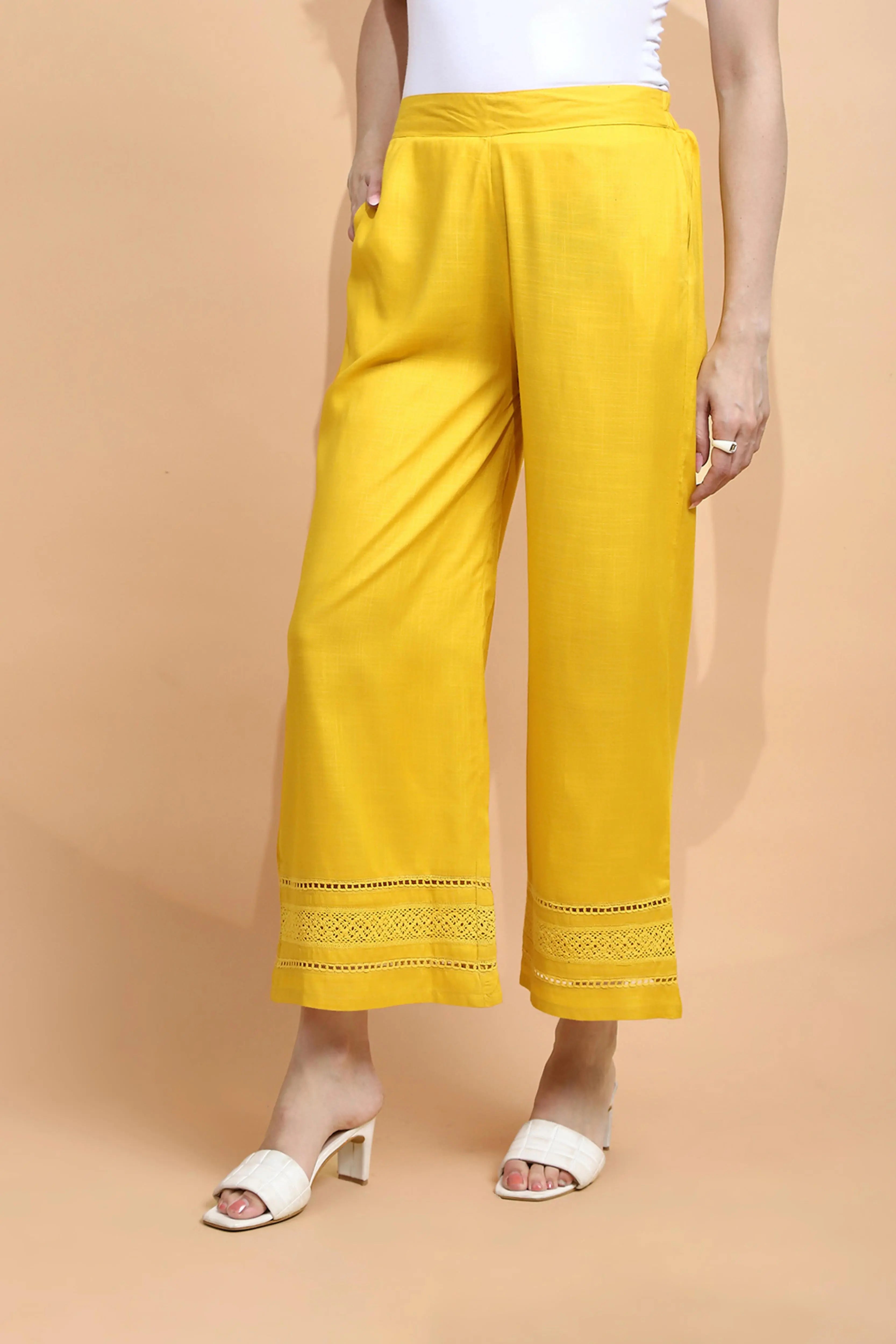 Mustard Rayon Blend Loose Palazzo - Global Republic