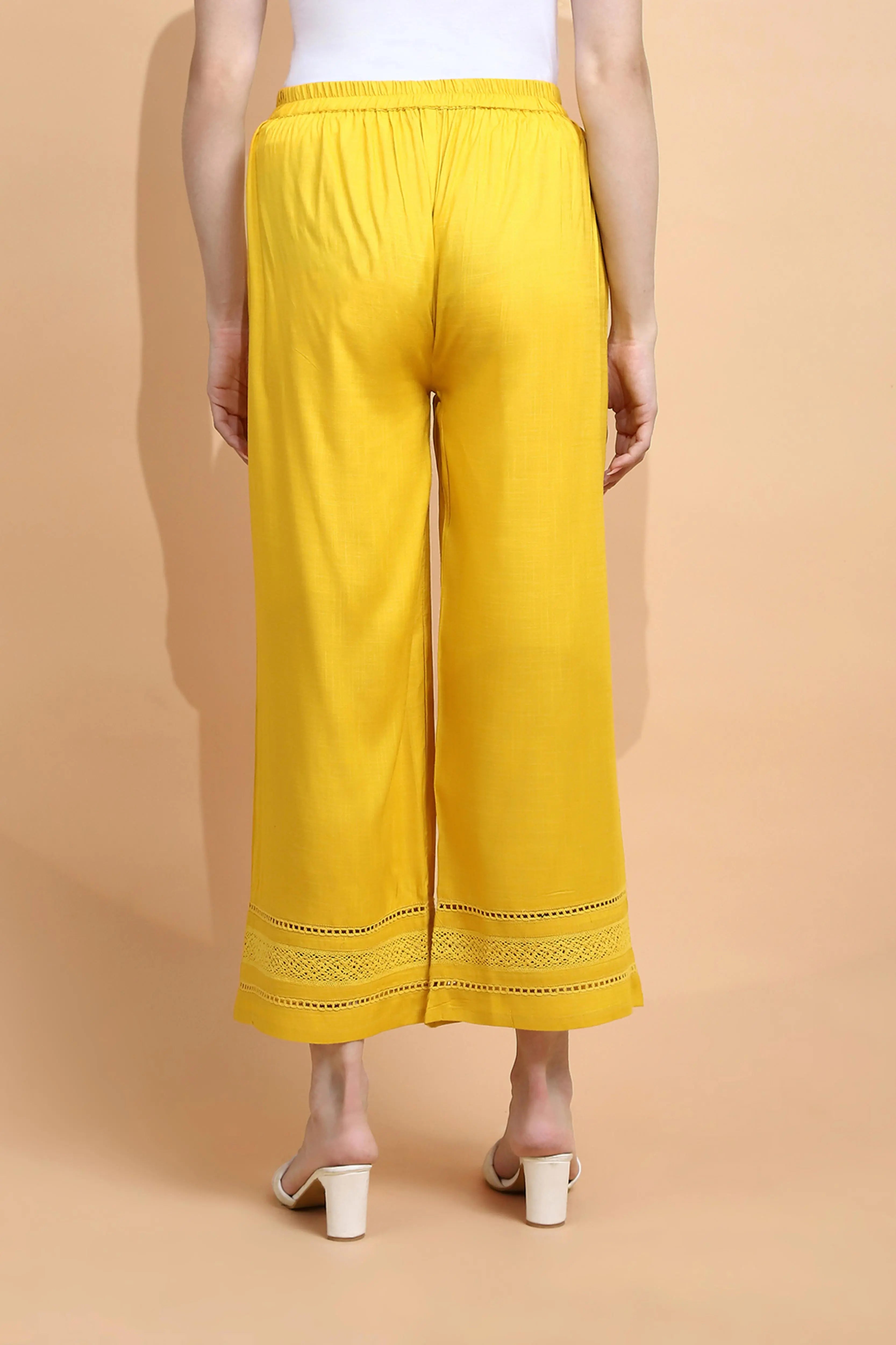 Mustard Rayon Blend Loose Palazzo - Global Republic