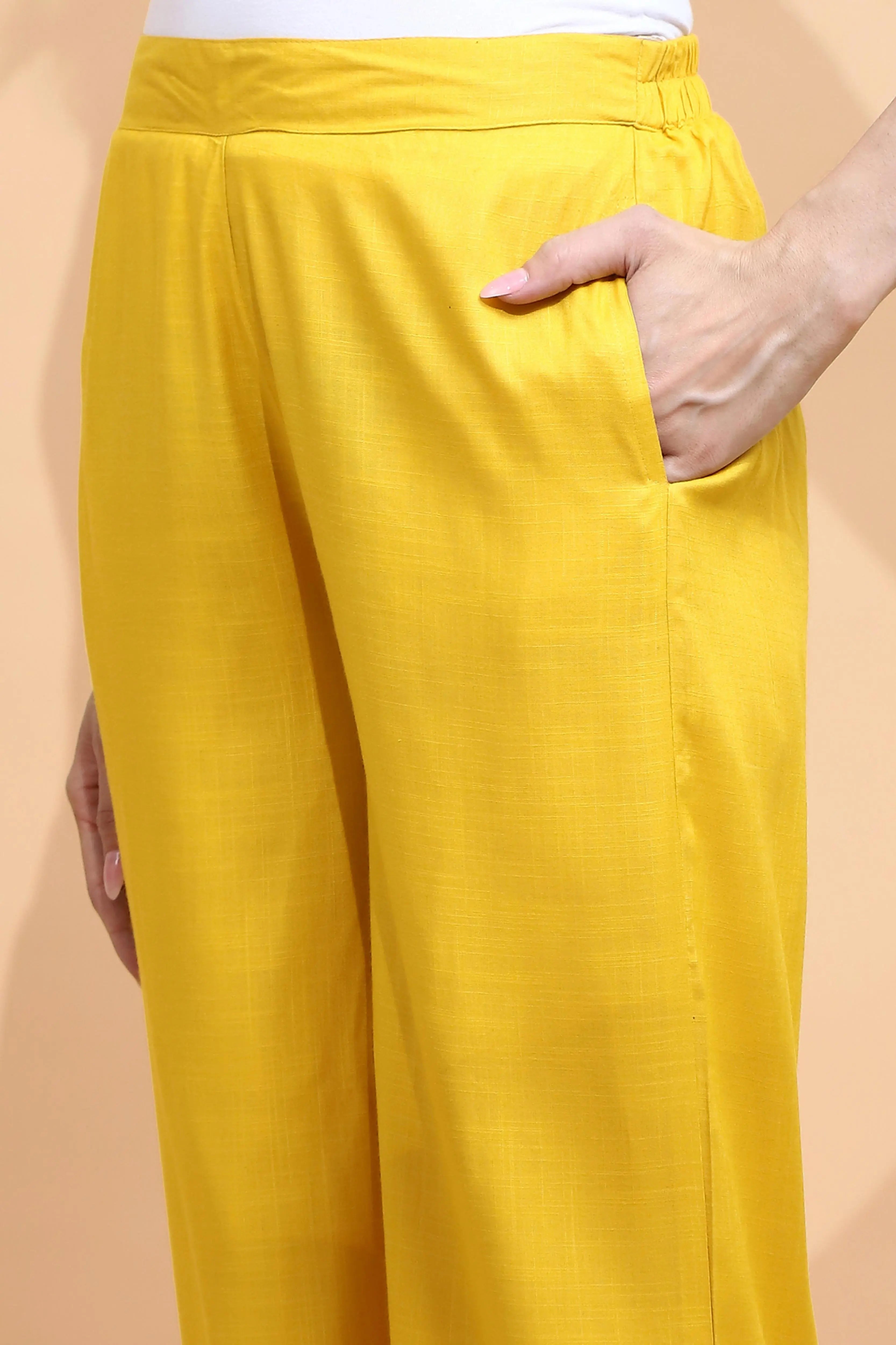 Mustard Rayon Blend Loose Palazzo - Global Republic