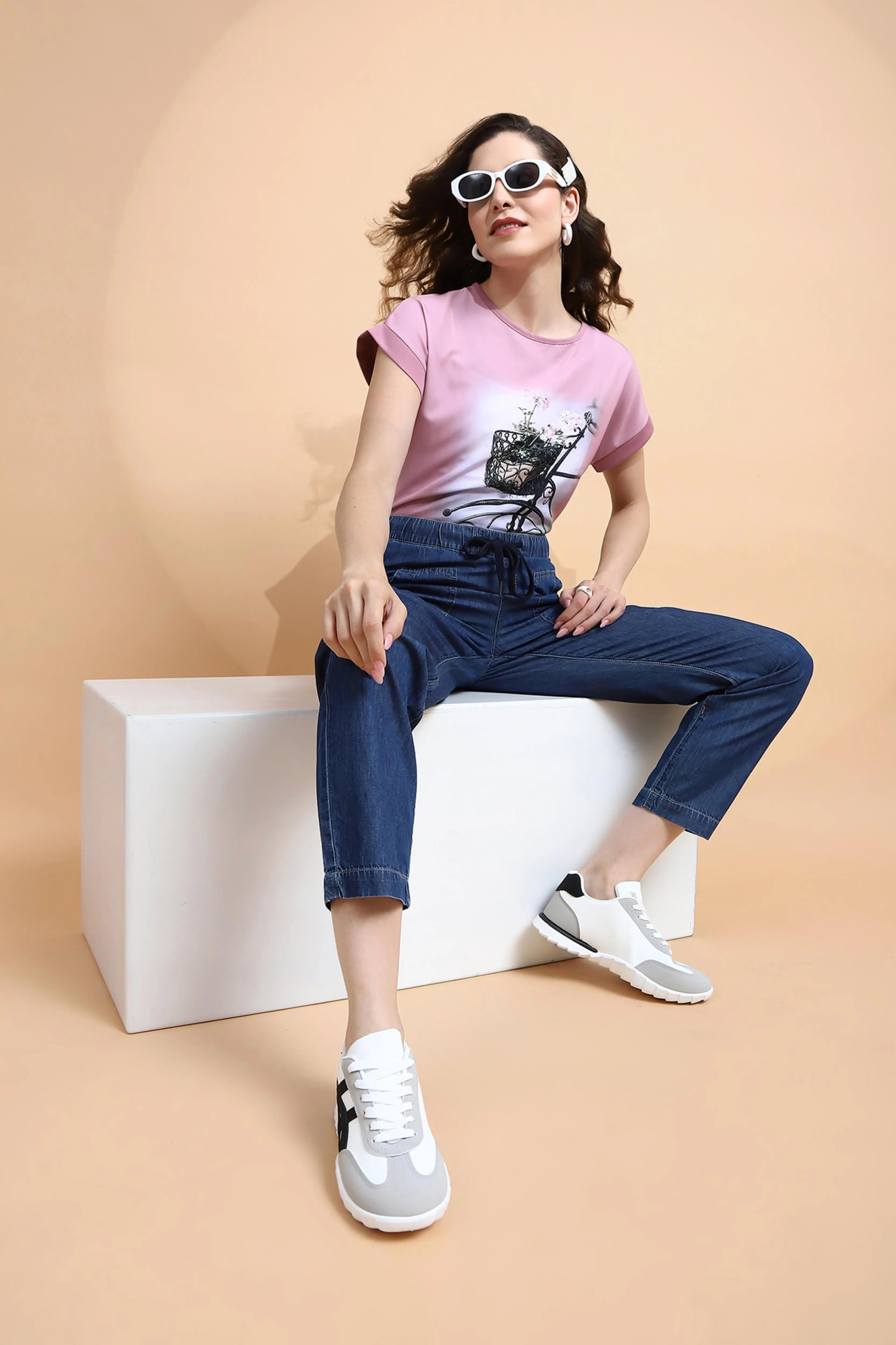 Blue Cotton Blend Loose Fit Lower - Global Republic