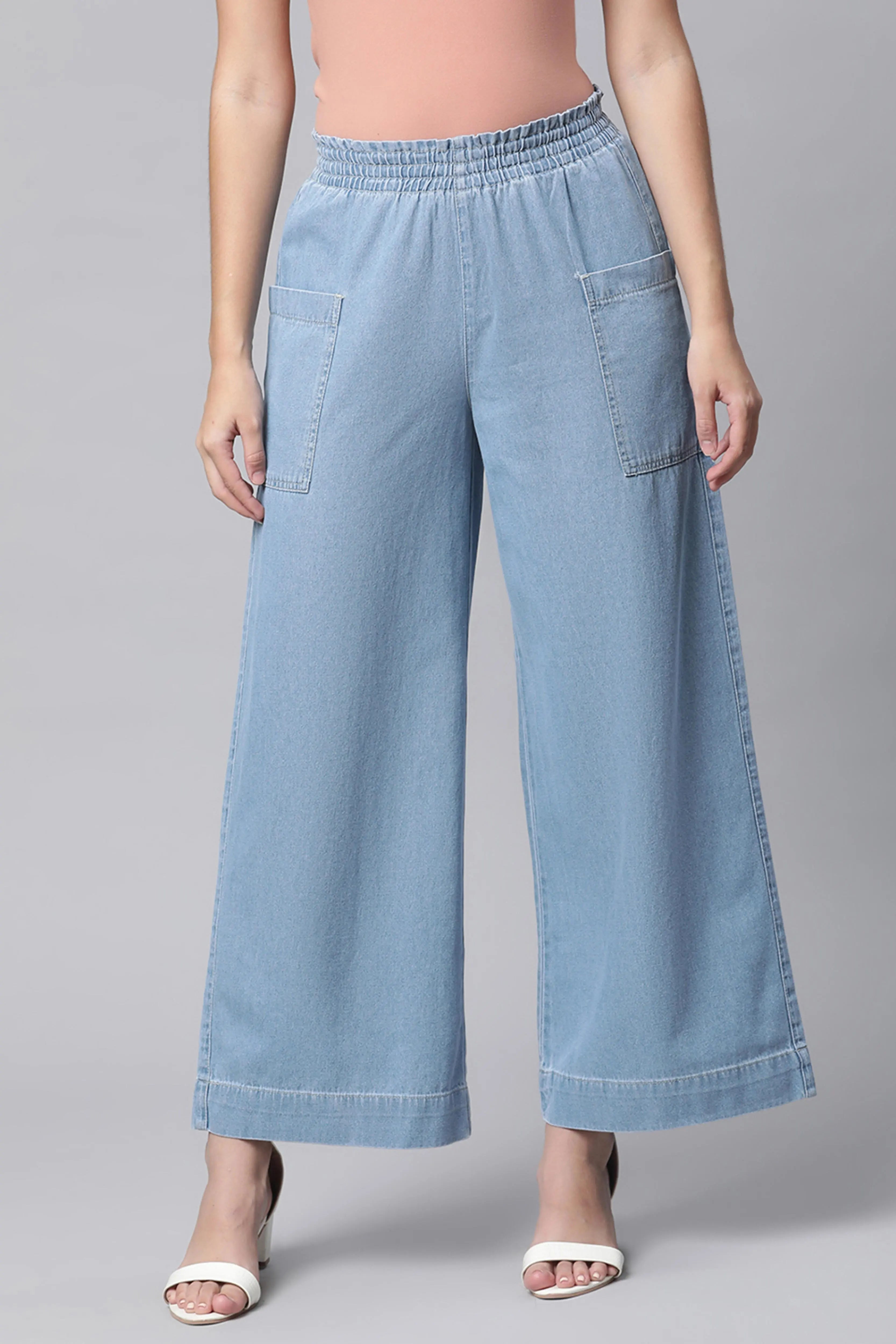 Blue Denim Flared Palazzo