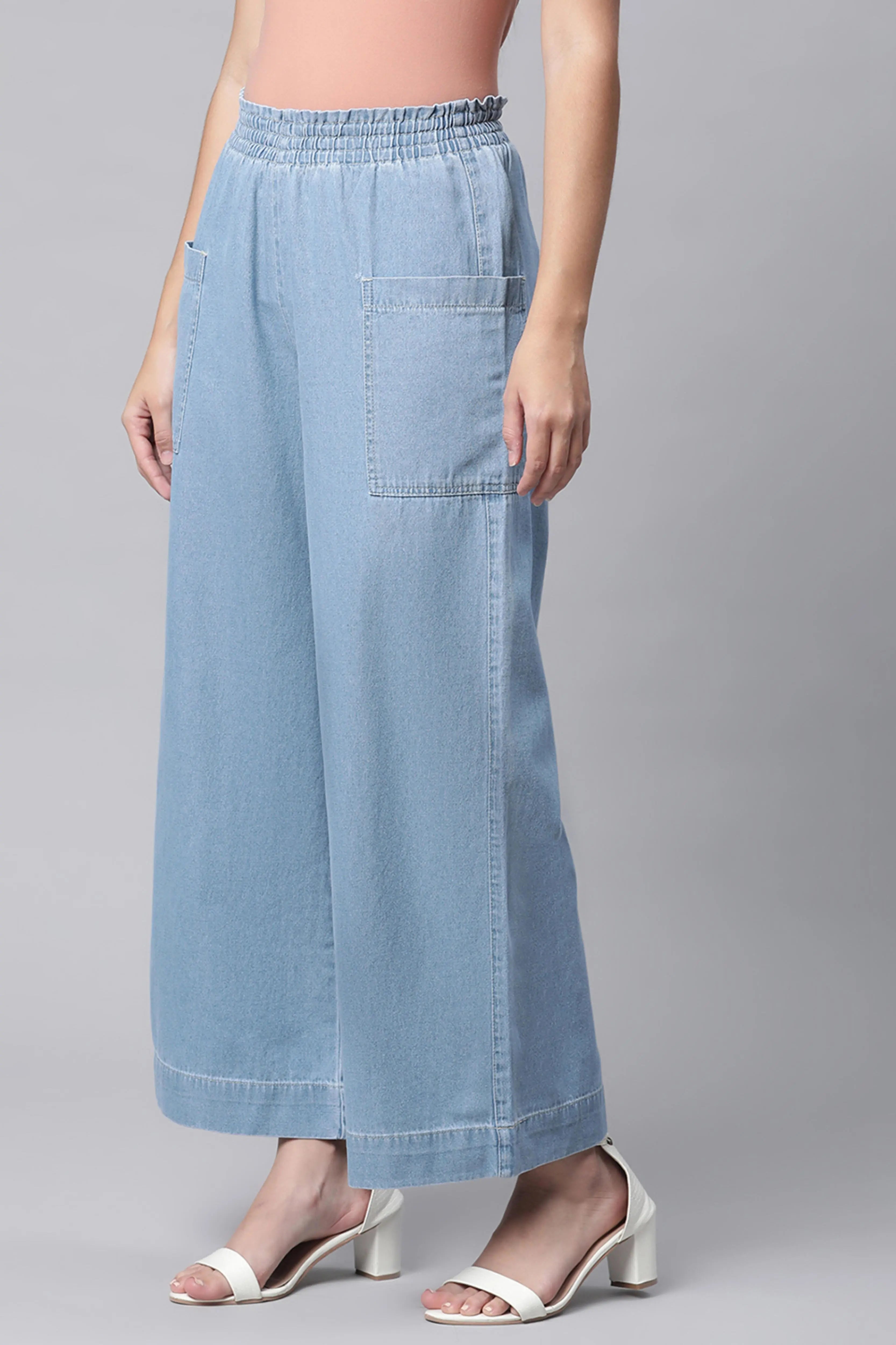 Blue Denim Flared Palazzo
