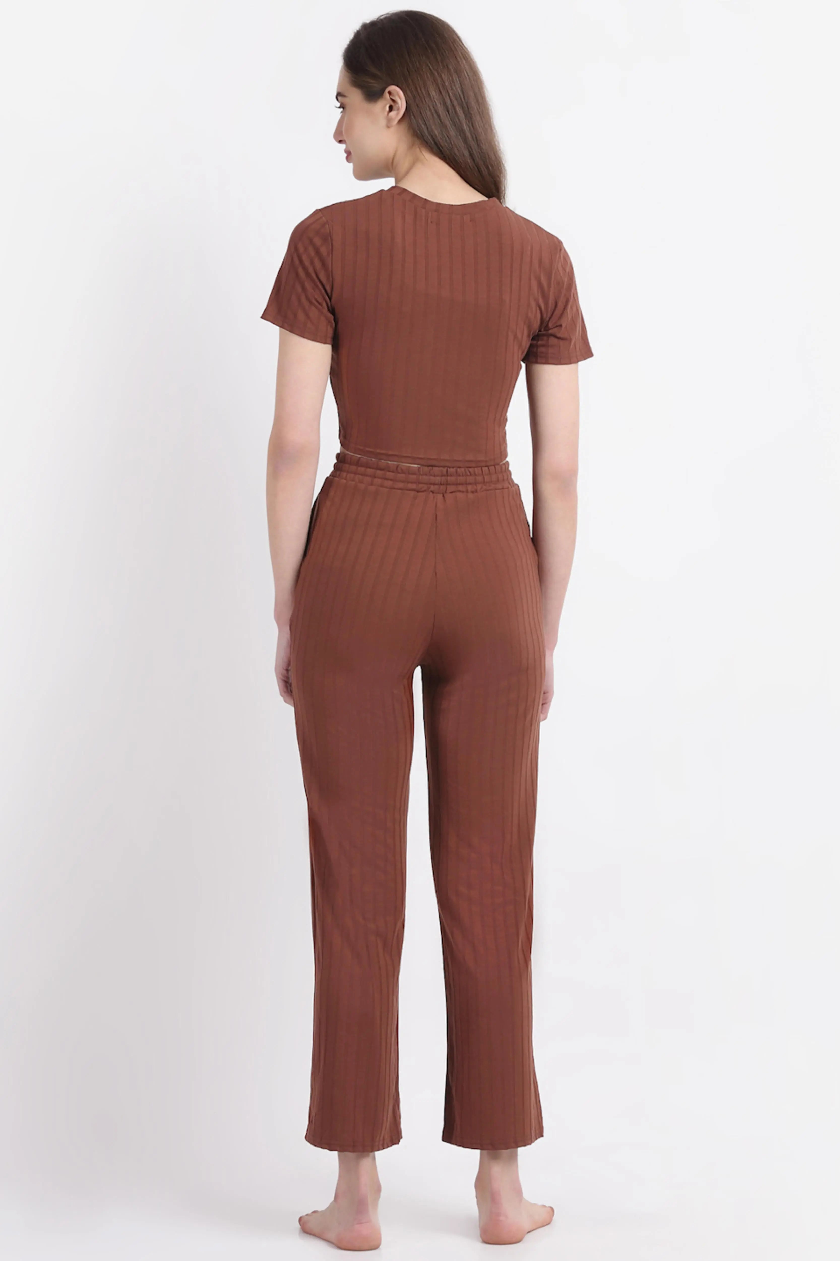 Brown Cotton Solid Nightsuit - Global Republic