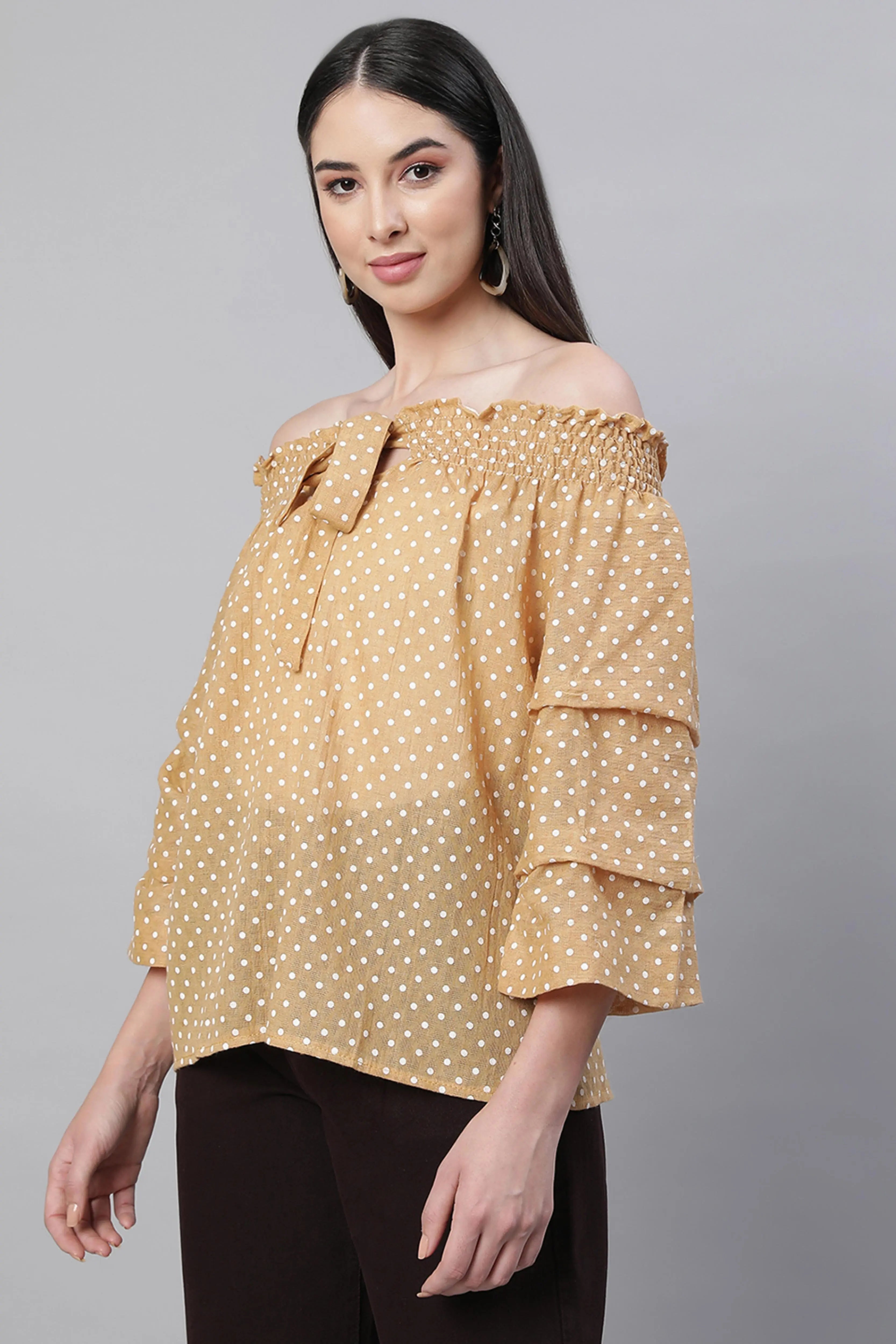 Off-Shoulder Printed Blouson Top - Global Republic