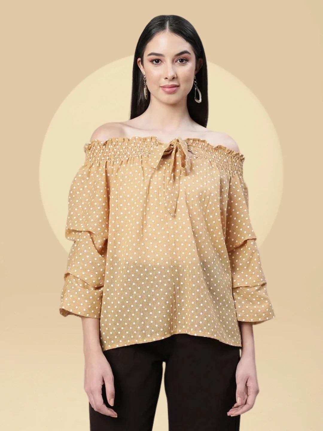 Off-Shoulder Printed Blouson Top - Global Republic