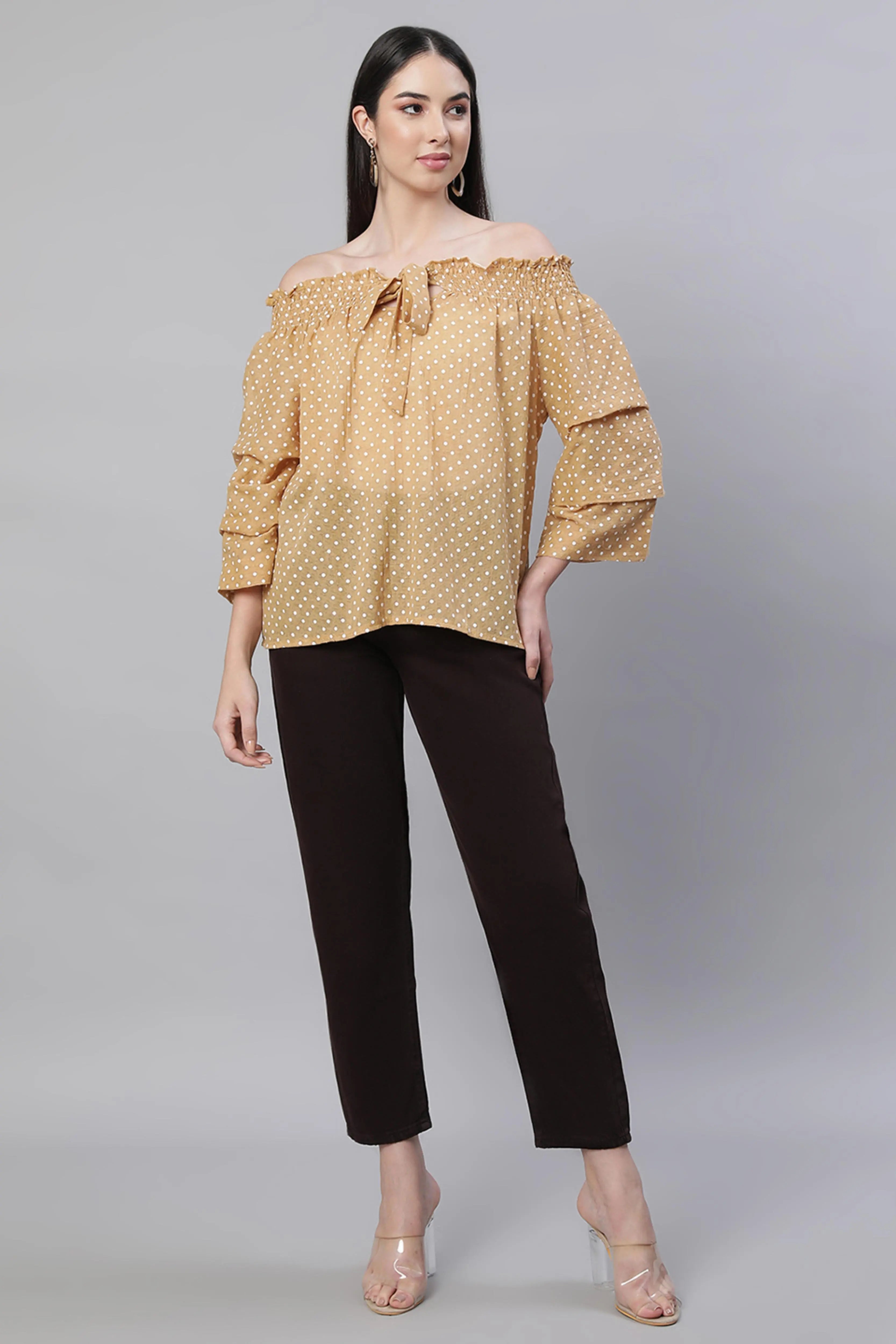 Off-Shoulder Printed Blouson Top - Global Republic