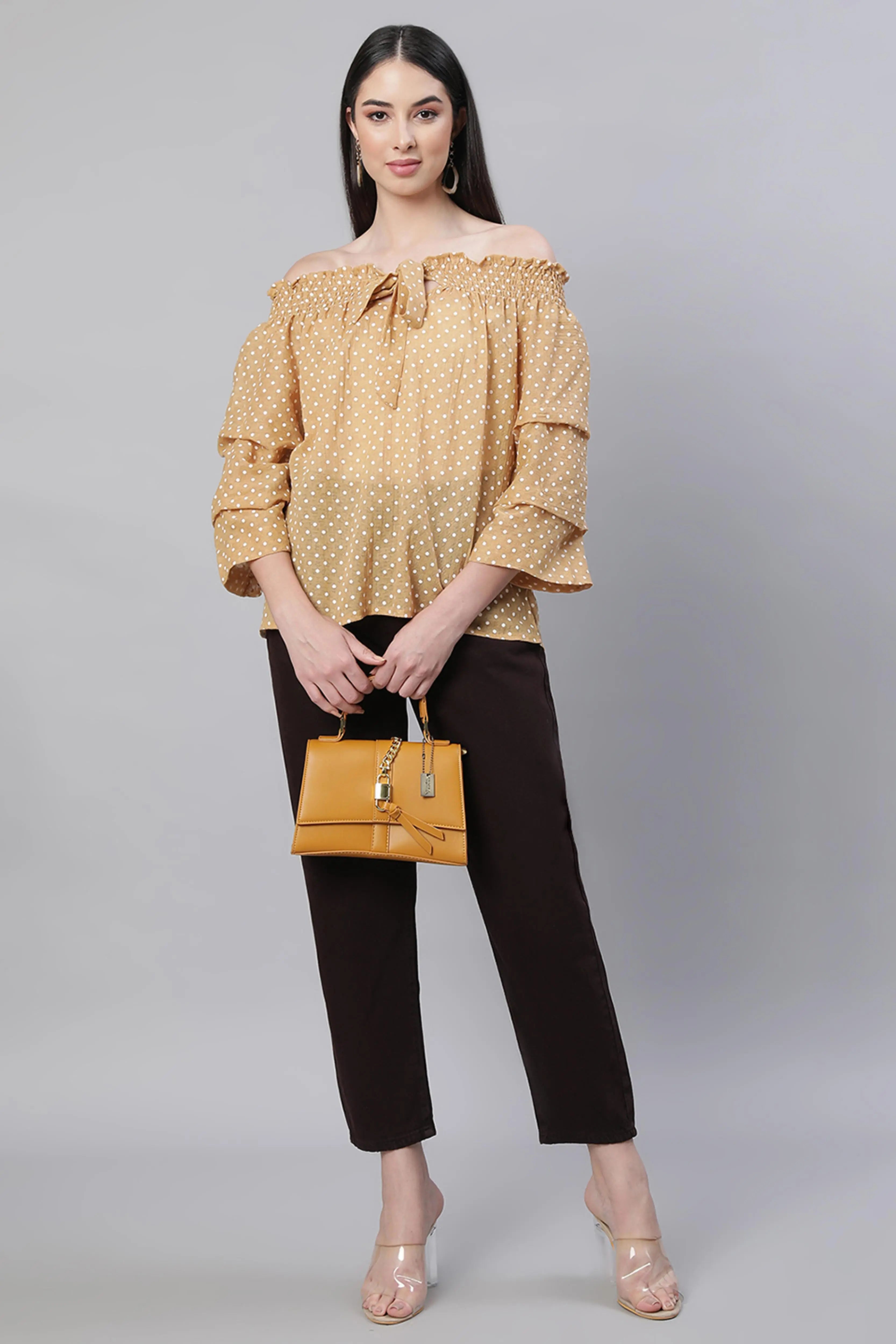 Off-Shoulder Printed Blouson Top - Global Republic