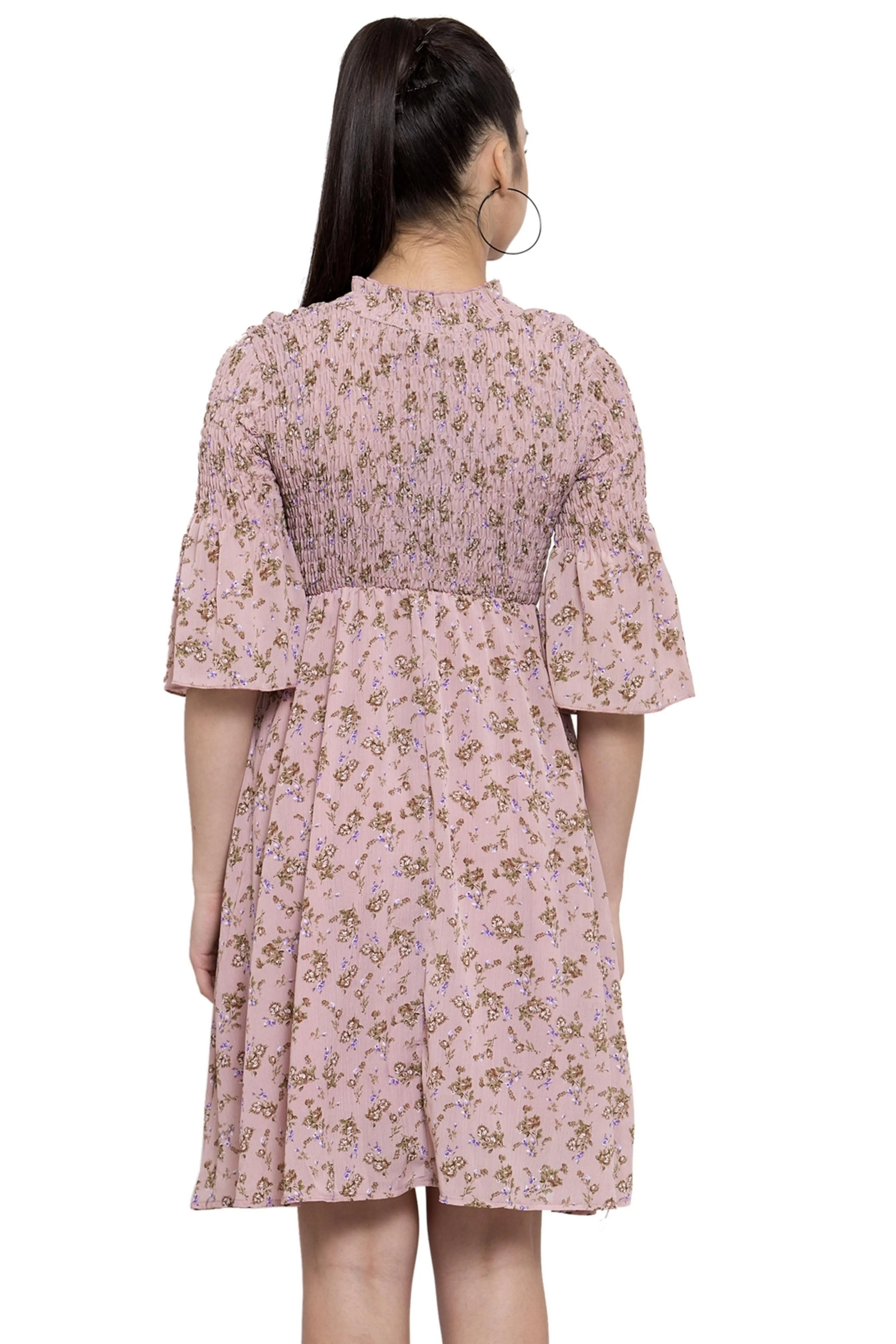 Pink Embellished Georgette Flared Dress