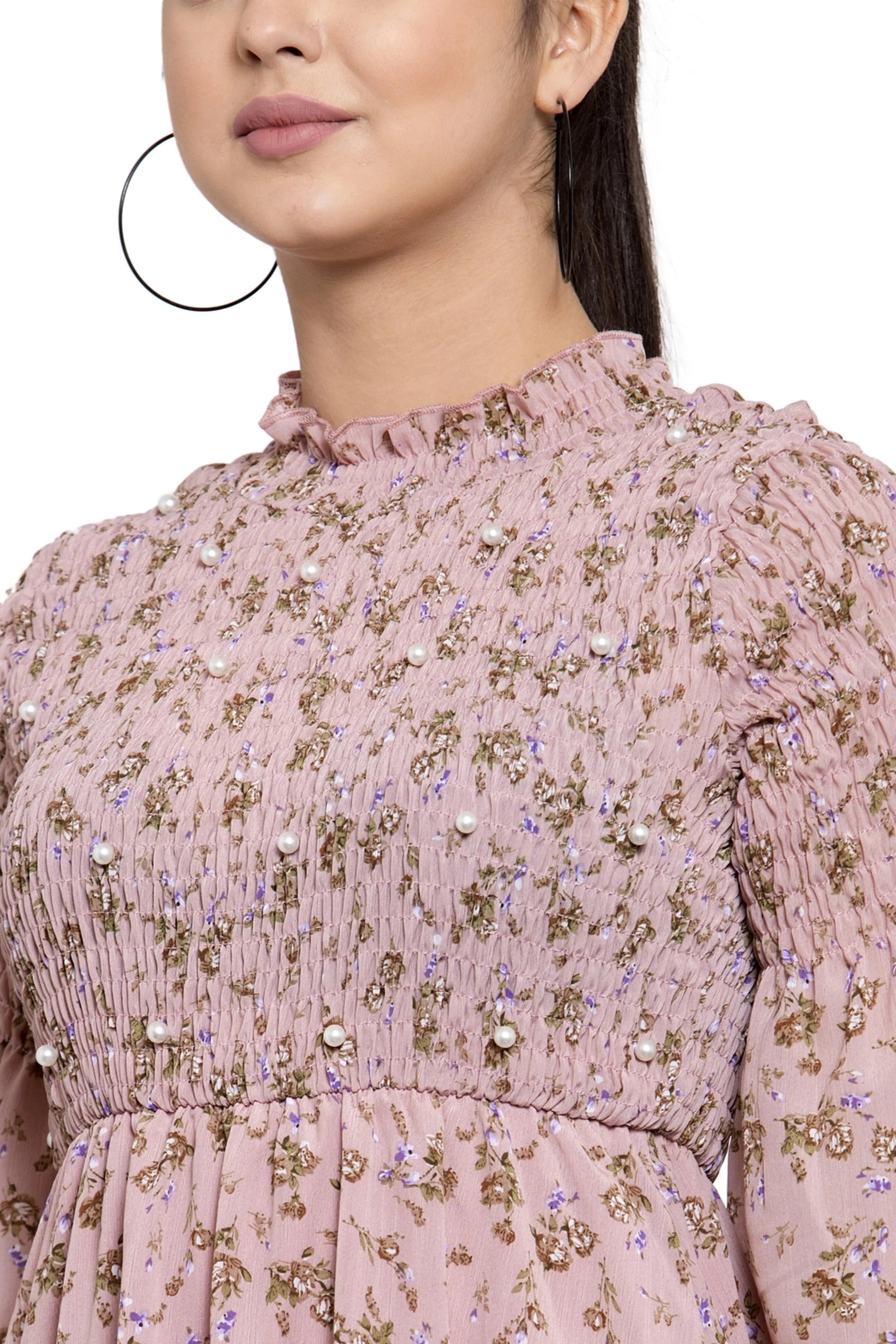 Pink Embellished Georgette Flared Dress