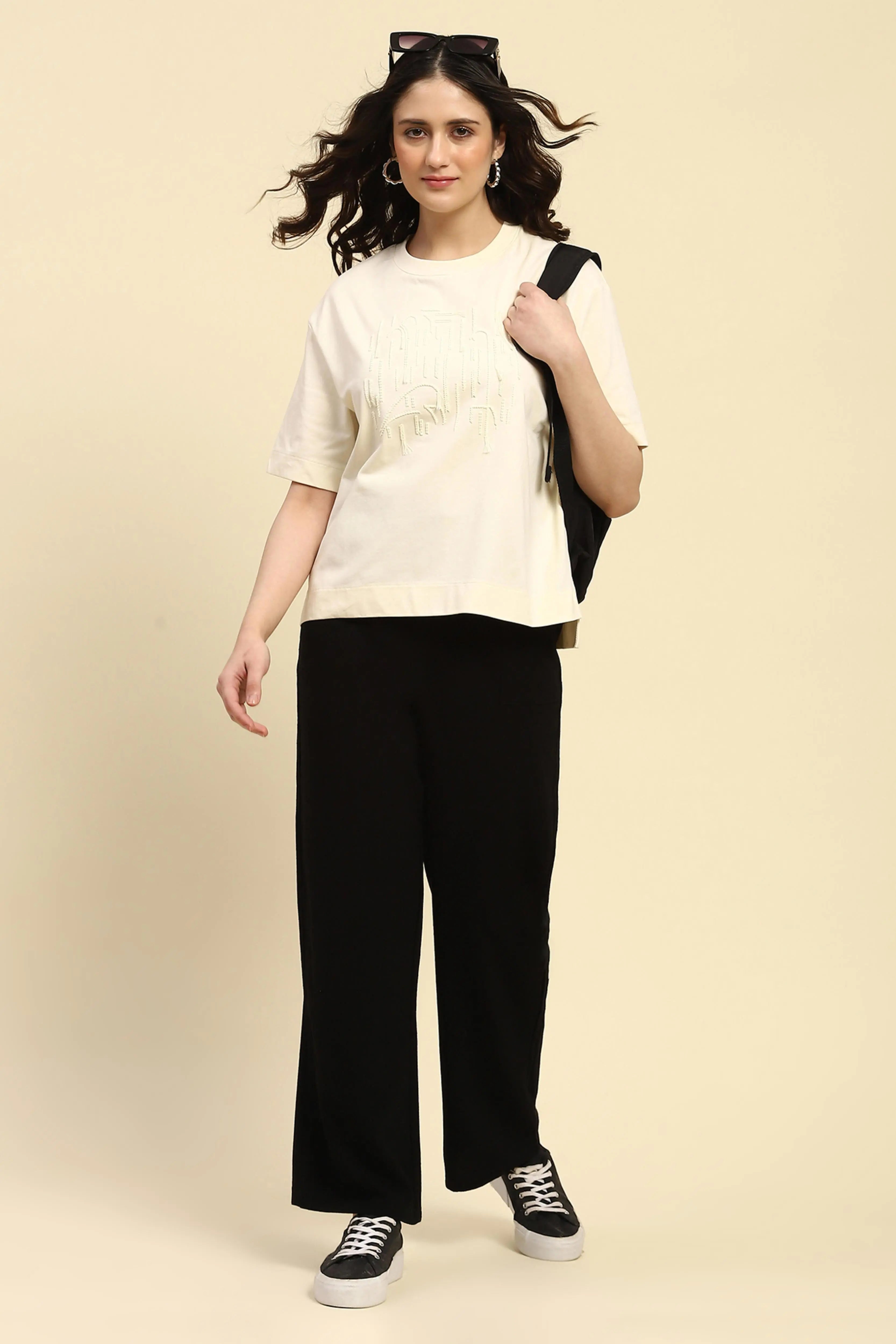 Black Solid Cotton Linen Relaxed Lower