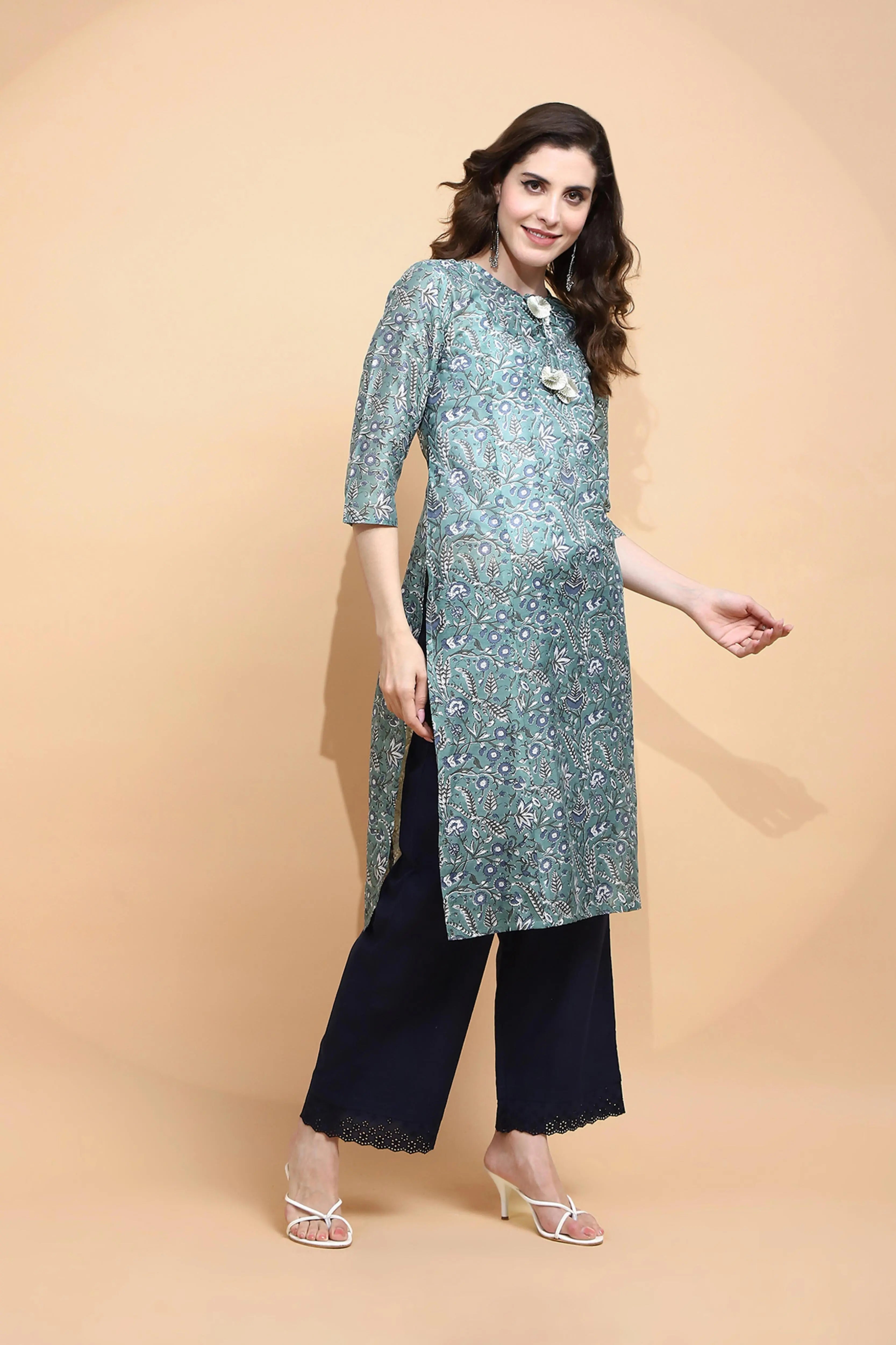 Green Printed Cotton Kurta - Global Republic