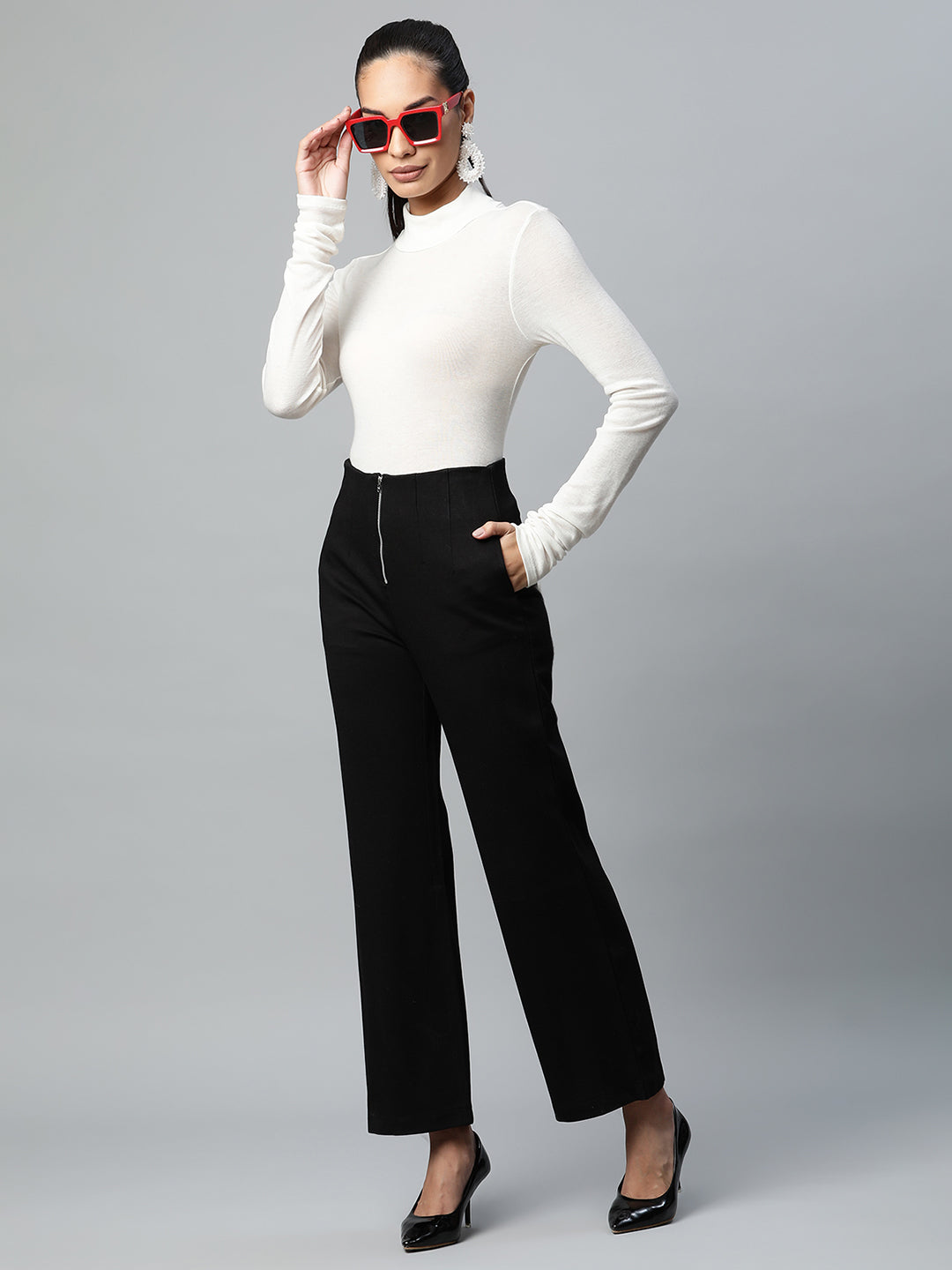 Women Straight Fit Ankle Length Black Jegging Without Waistband - Global Republic