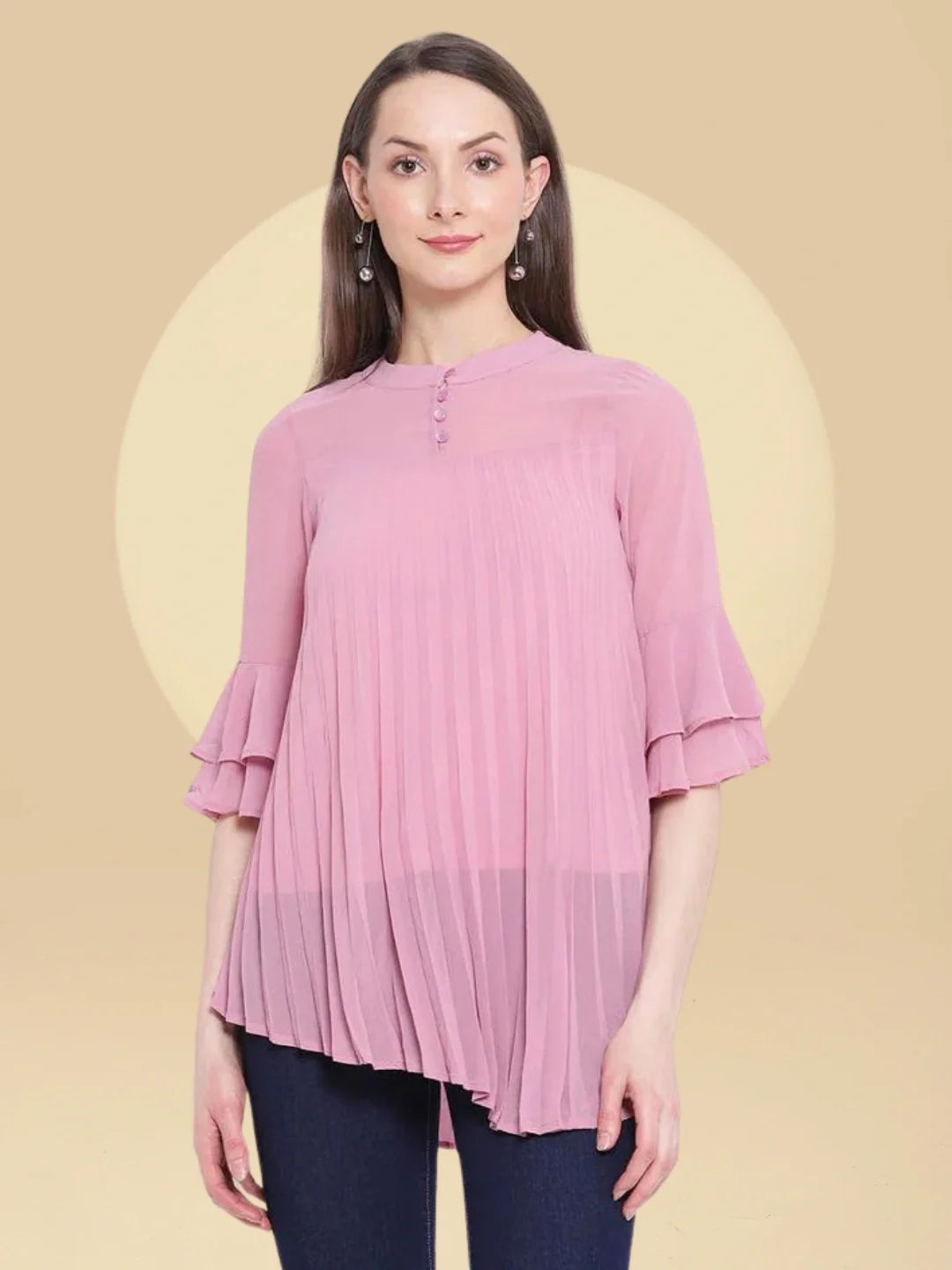 Pink Flared Fit Asymmetric Hem Top - Global Republic