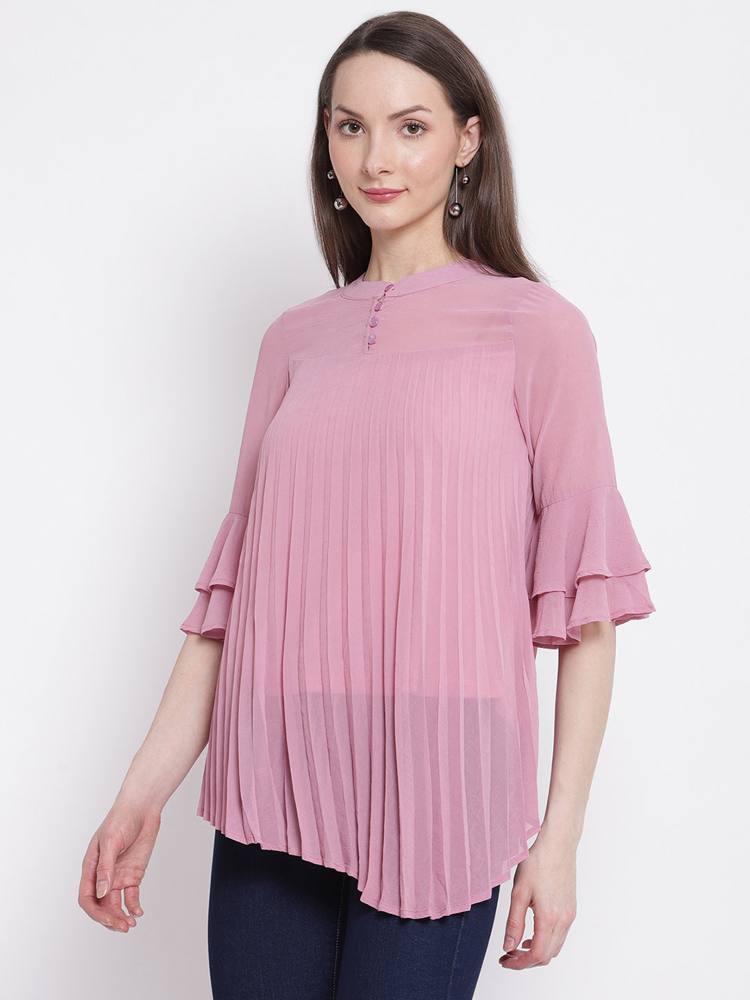 Pink Flared Fit Asymmetric Hem Top - Global Republic