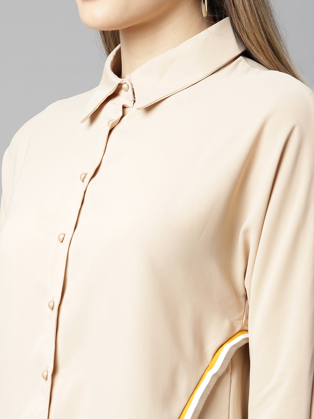 Beige Solid Relaxed Fit Shirt - Global Republic