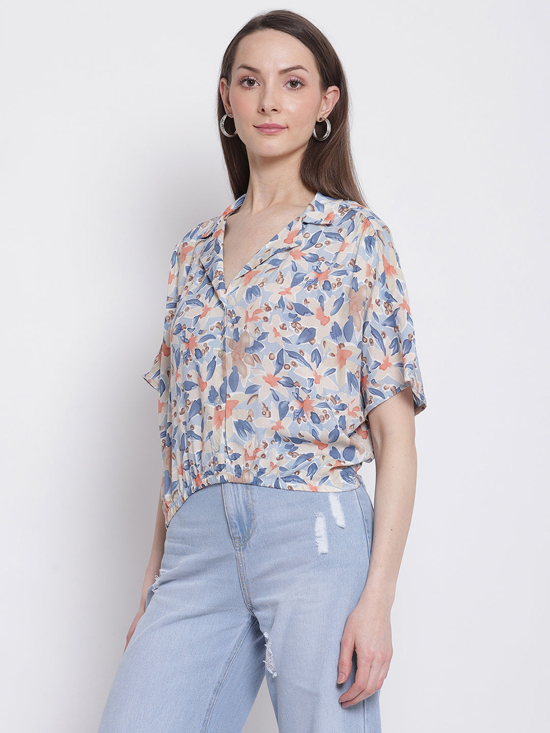 Women Notch Collar Regular Fit Shirt Top - Global Republic