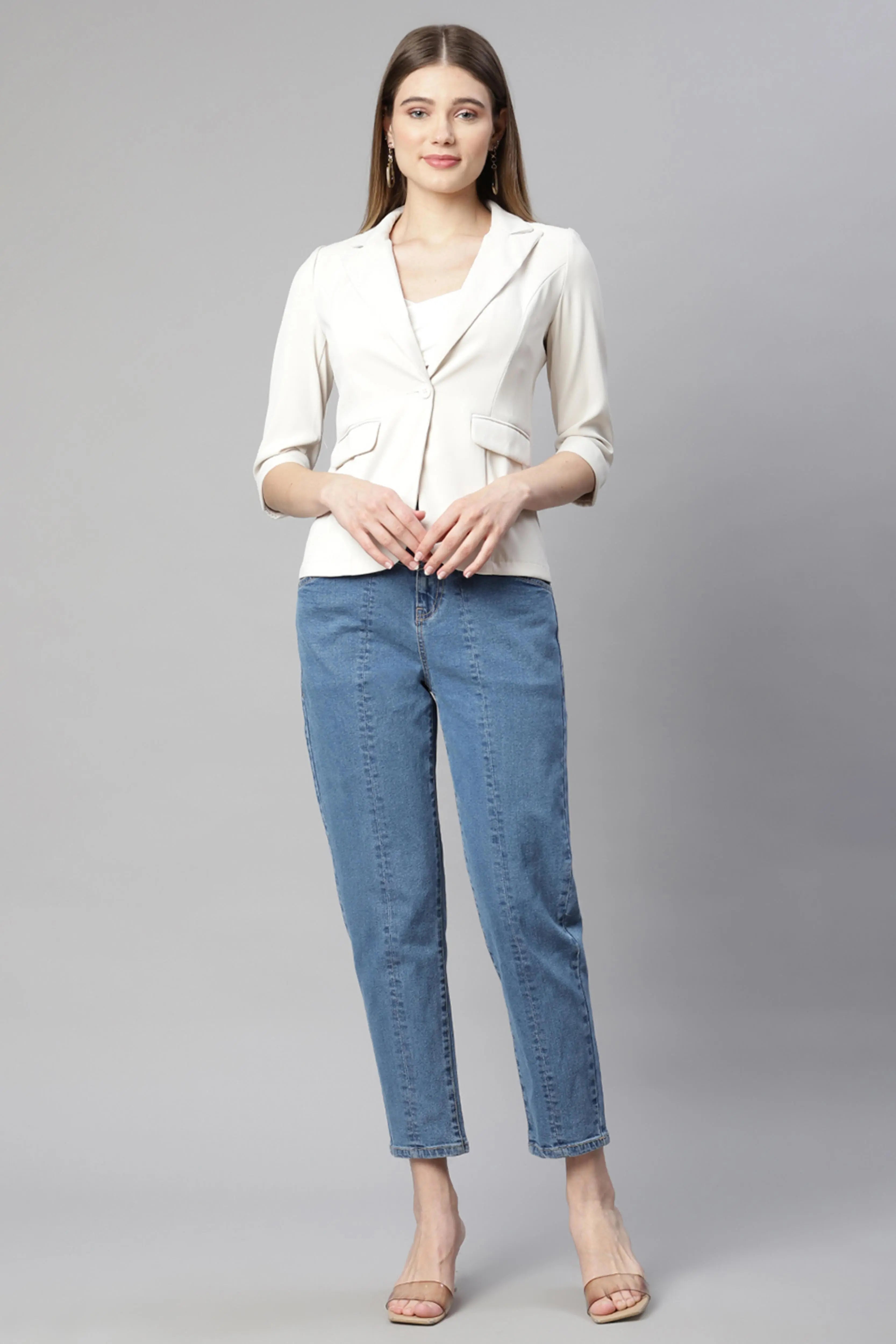 Beige Regular Fit Formal Blazer - Global Republic