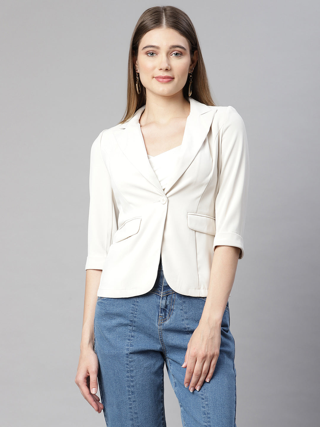 Beige Regular Fit Formal Blazer - Global Republic