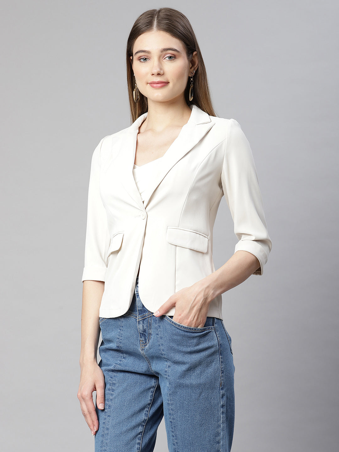 Beige Regular Fit Formal Blazer - Global Republic