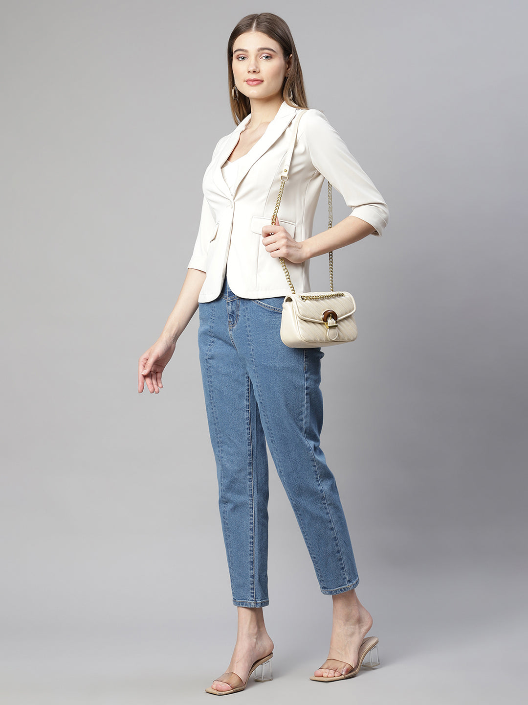 Beige Regular Fit Formal Blazer - Global Republic