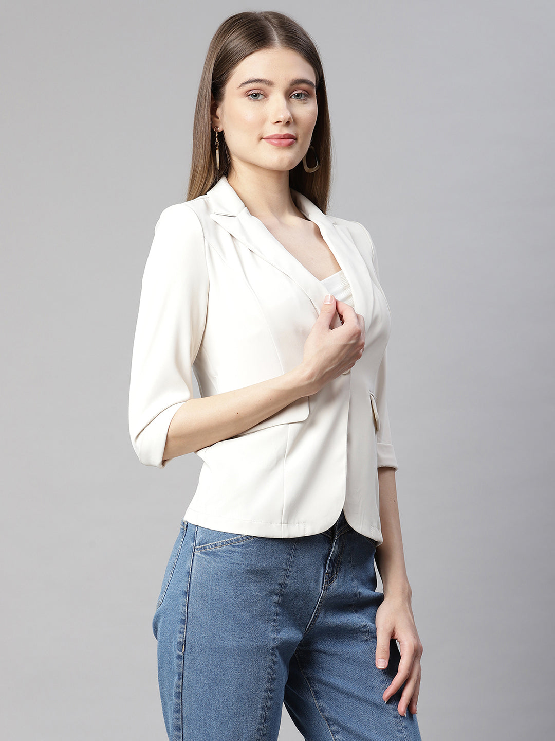 Beige Regular Fit Formal Blazer - Global Republic