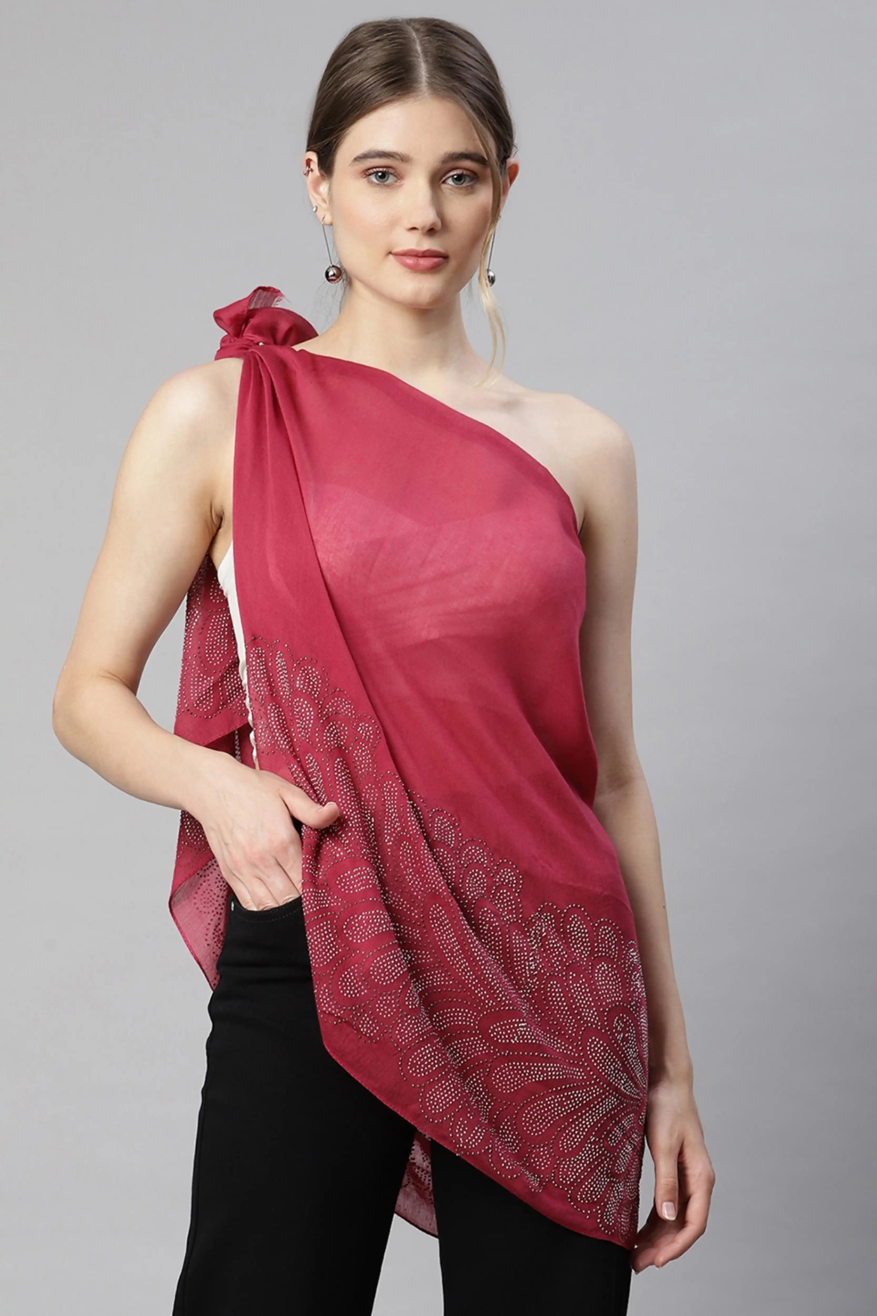 Women Tomato Red Aplic Work Stole